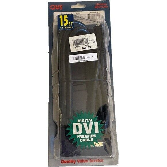 QVS DVI-D Male to DVI-D Female Premium Dual-Link Digital Cable 15 ft. Black NWT