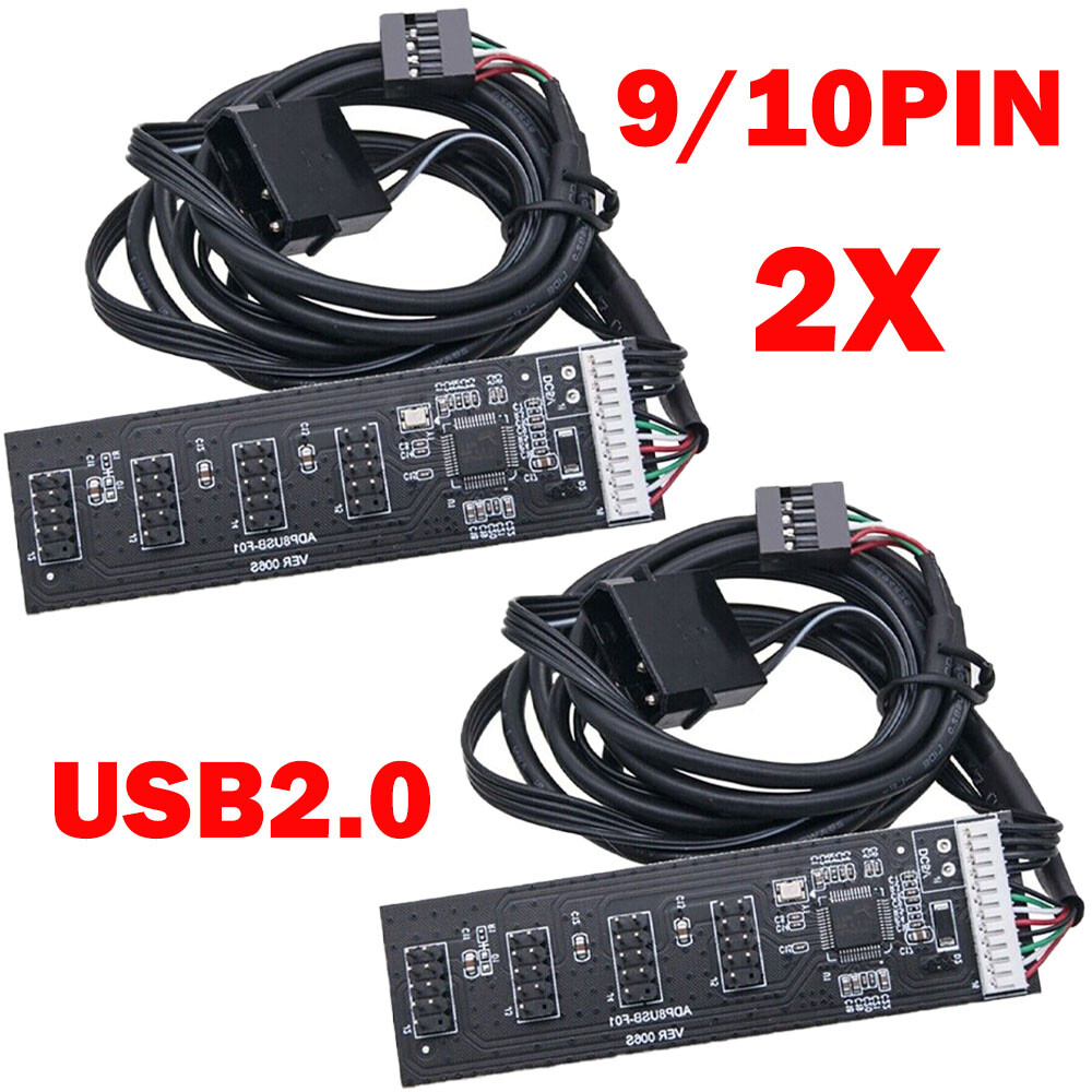 2x USB 2.0 9Pin 10Pin Header 1 to 4 Female Splitter Cable HUB With Adapter HOT