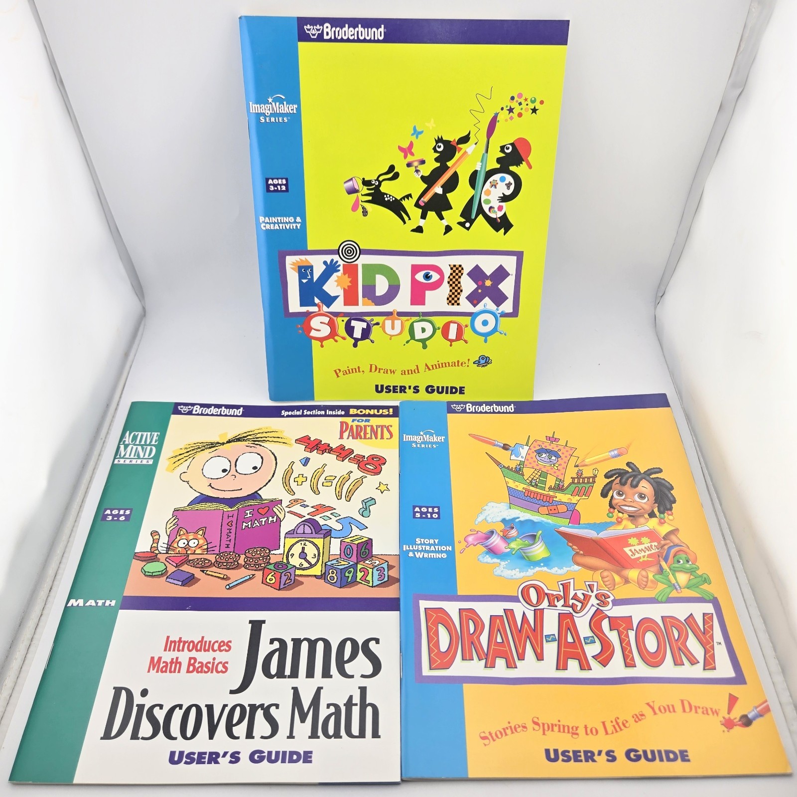 Broderbund Software Manuals Lot Kid Pix Orly James Discovers Math 1990s NO CDs