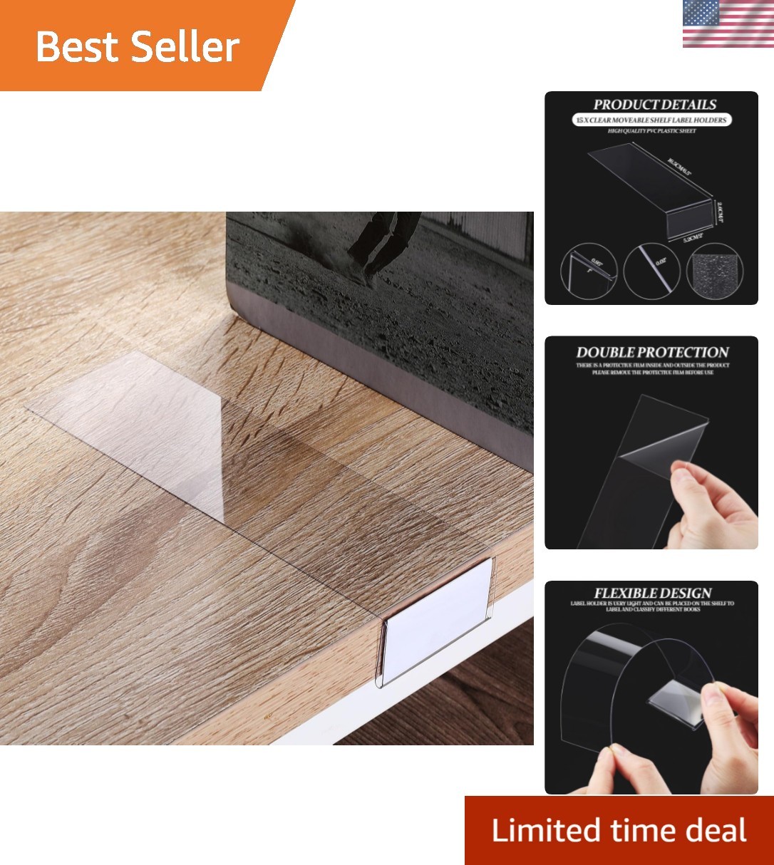 15 Pack Clear Shelf Label Holders, Moveable Tags, 2 x 1 Inch | Transparent re...