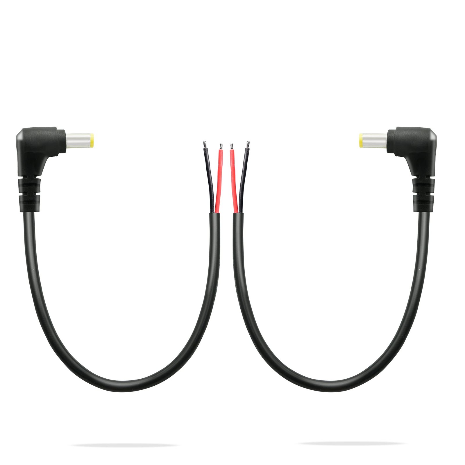 90 Degree DC Power Pigtail Cable 5.5x2.5mm Male Plug Bare Wire 1FT 2 PCS