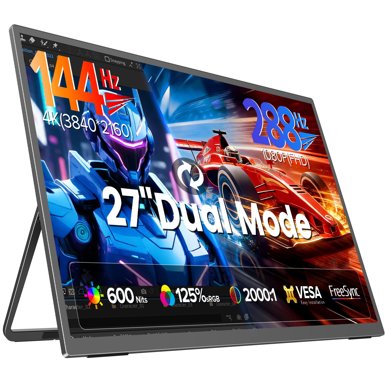 27 Inch 4K Portable Monitor 288Hz Gaming Monitor HDMI 2.1 Screen USB-C Monitor