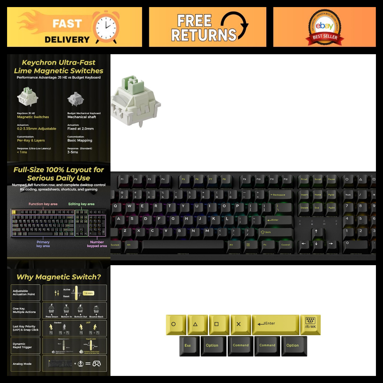 Wireless Hall Effect Gaming Keyboard, 107-Key Full Size, RGB Backlit, Mechanical