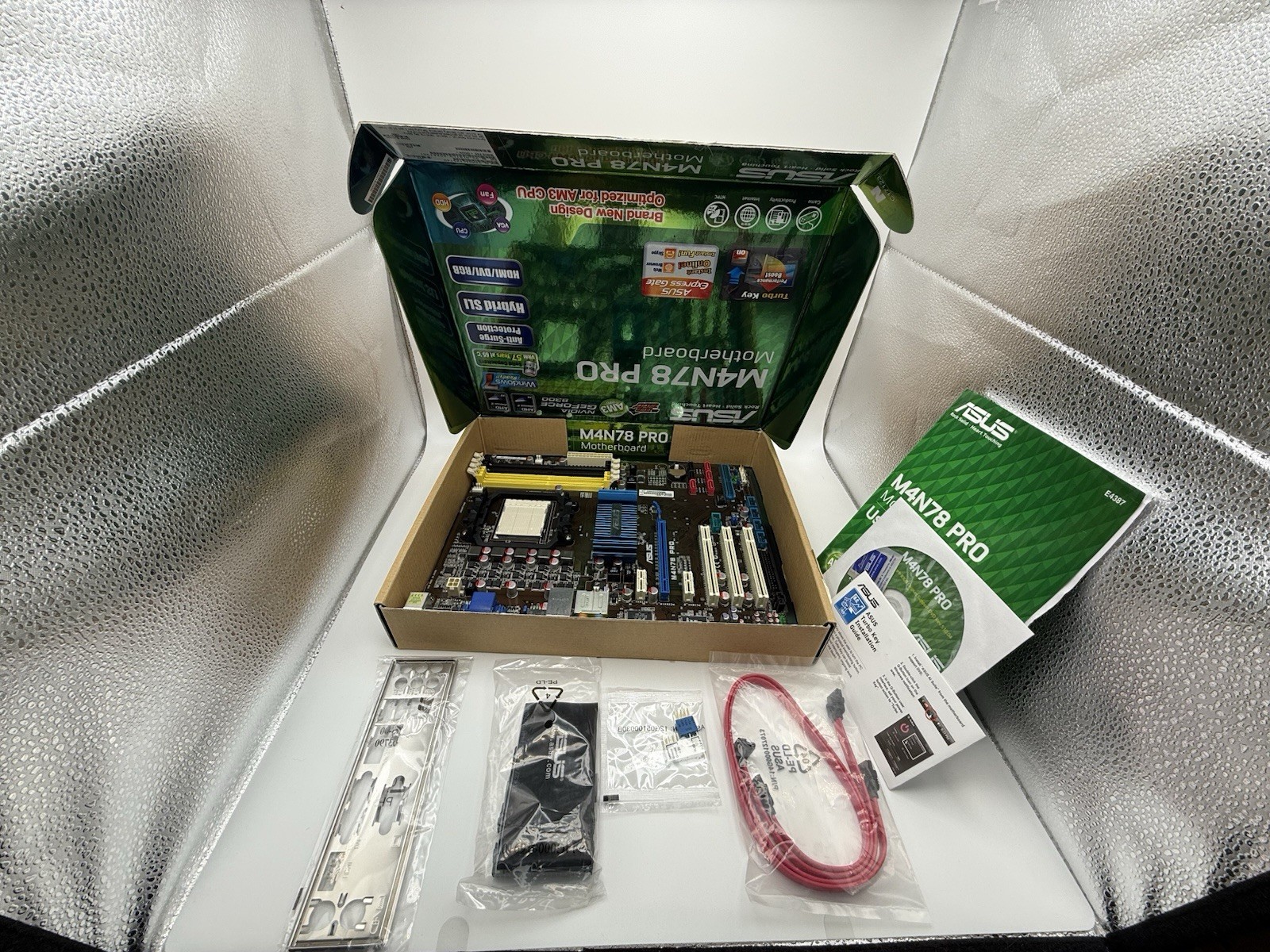 New ASUS M4N78 PRO Motherboard AM3 CPU NVIDIA GEFORCE 8300 w/shied Open Box