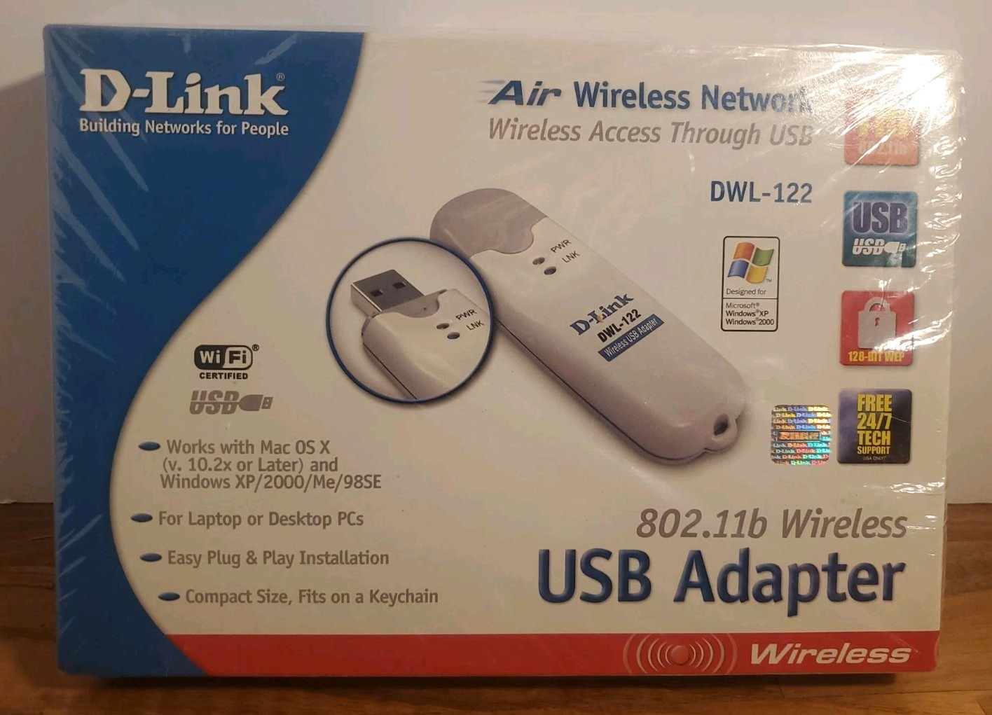 D-LINK DWL-122 USB ADAPTER 802.11b WIRELESS NETWORKING MAC/PC/WINDOWS DONGLE NEW