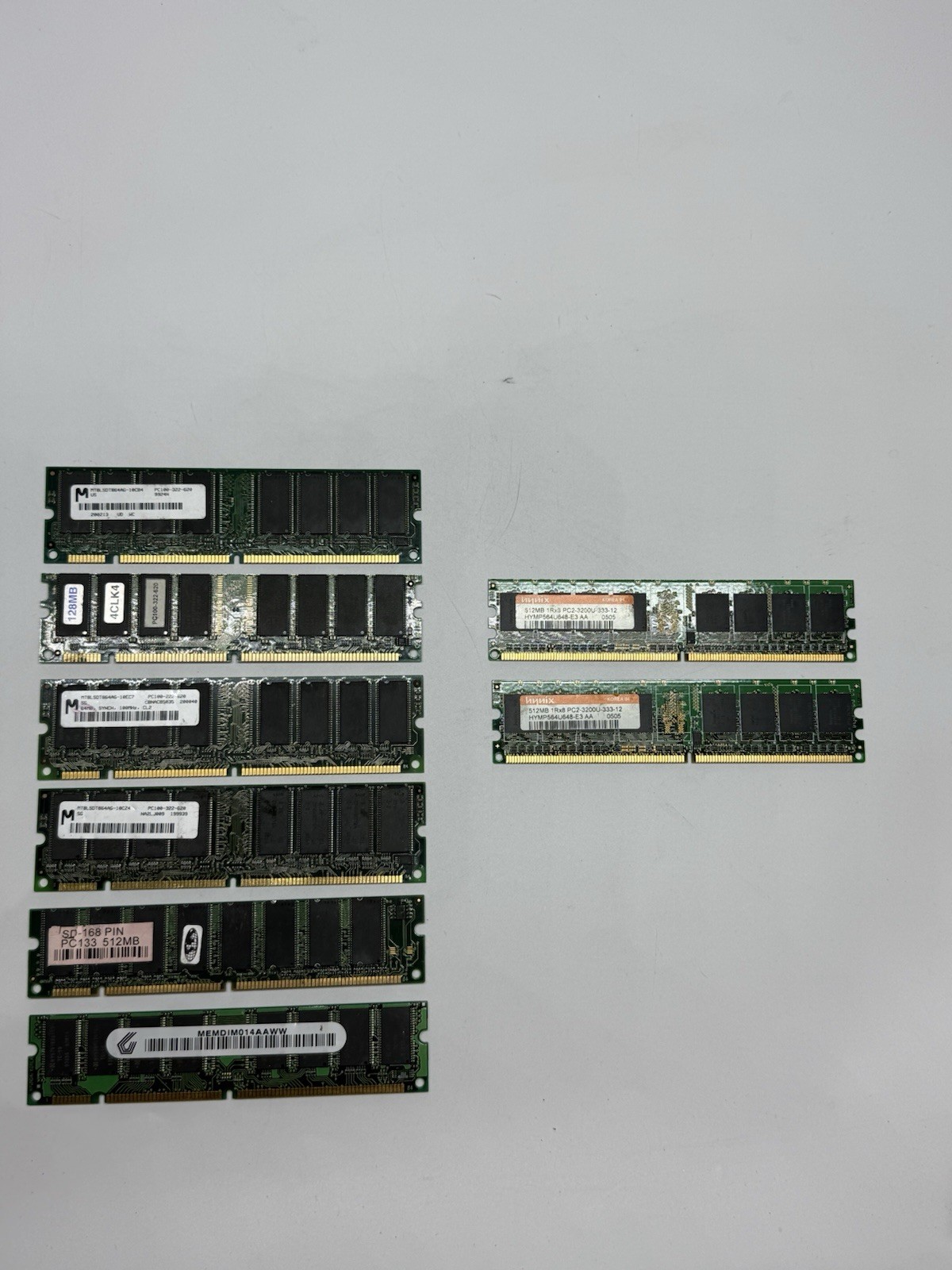 Lot of 8 Vintage RAM Memory PC100 PC133 DDR2 Hynix Micron 64MB 128MB 512MB