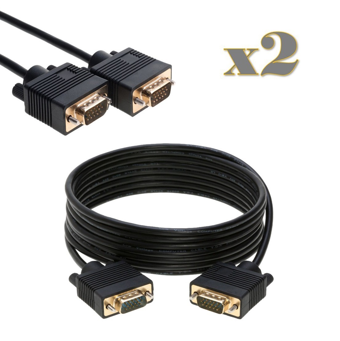 2-Pack 15FT SVGA VGA Cable Male to Male HD15 Monitor PC LCD Projector Video Cord