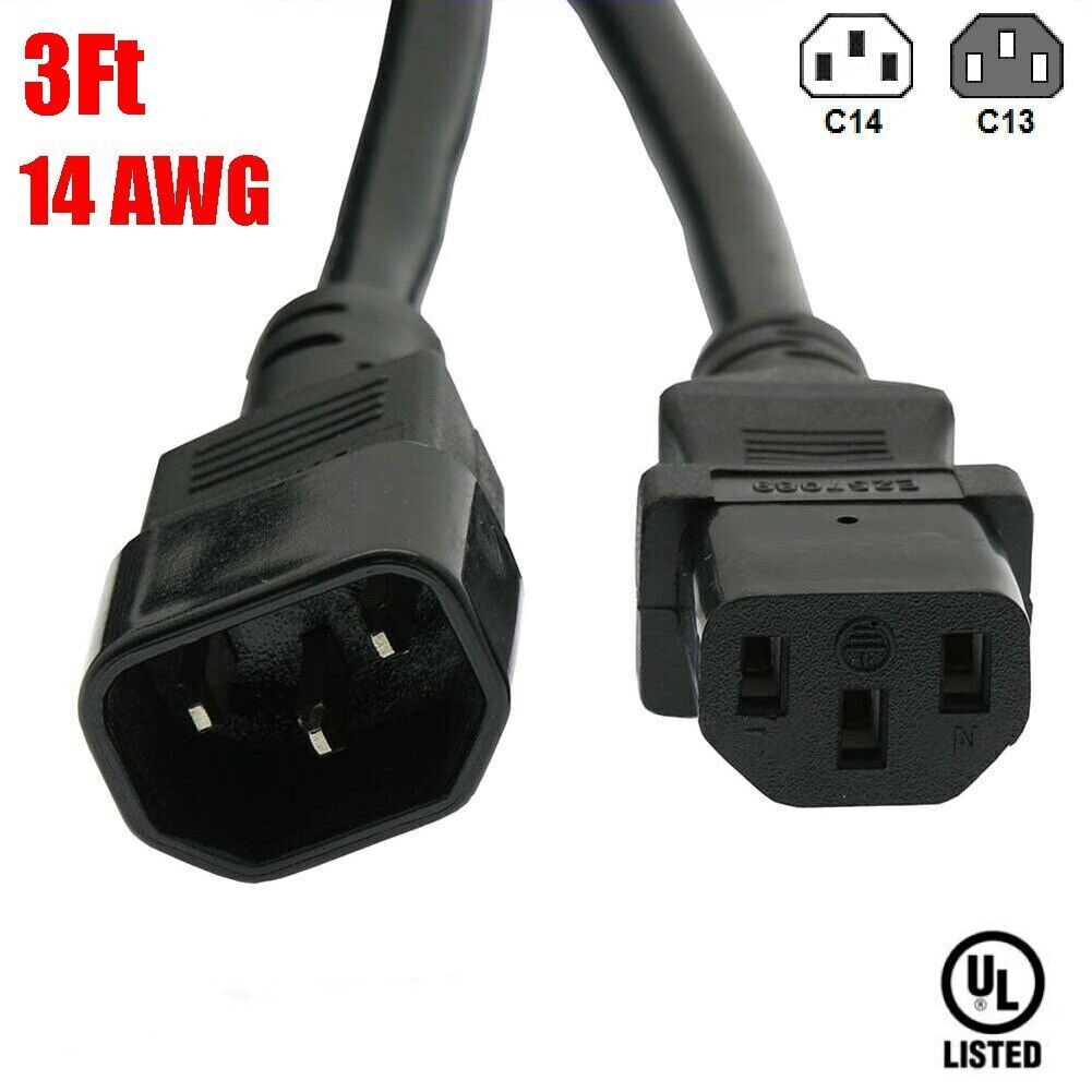 1Ft-10Ft Premium 14awg C13 to C14 Female-Male Extension Cable Power Cord IEC-320