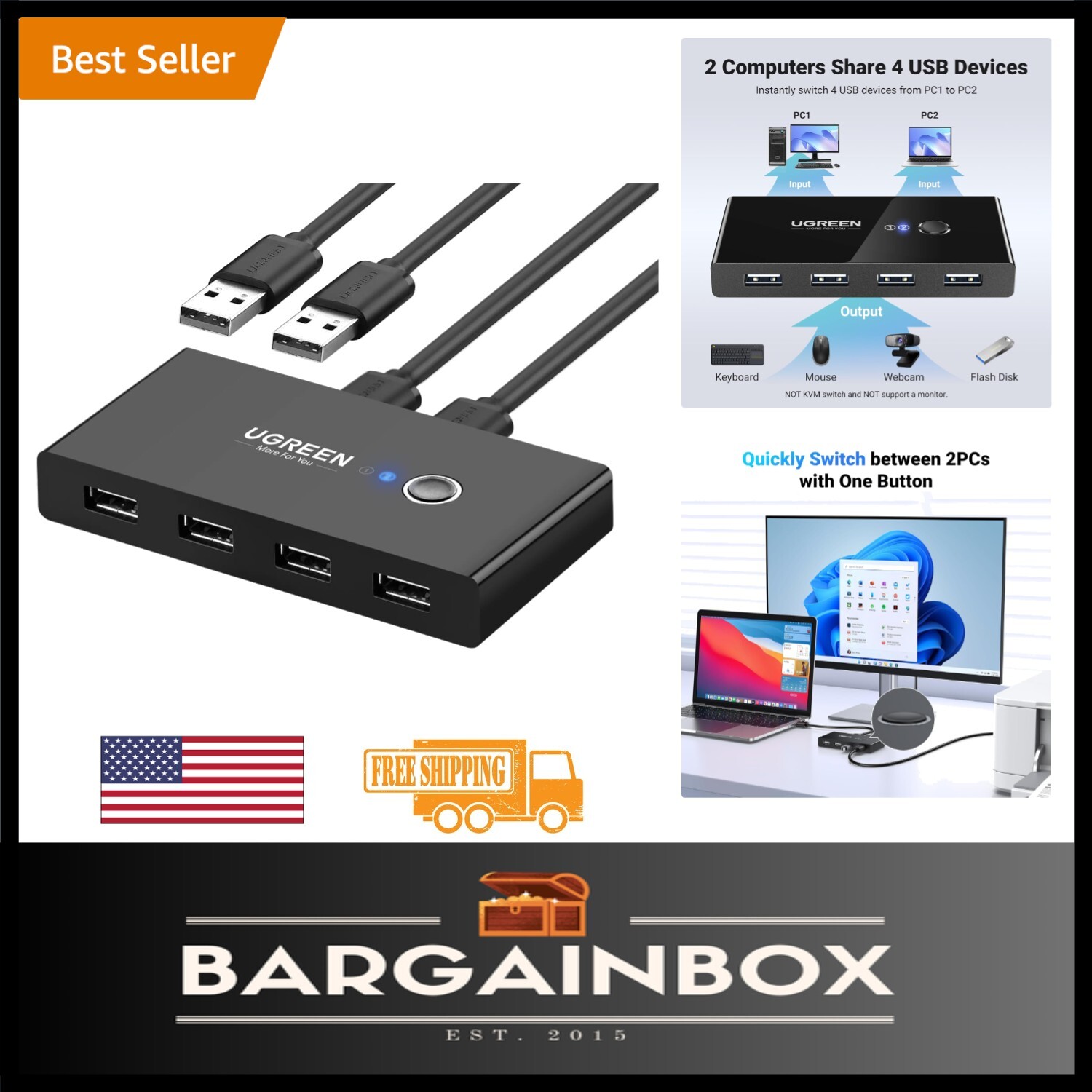 Effortless USB Switch Selector: Share 4 Devices Between 2 Computers