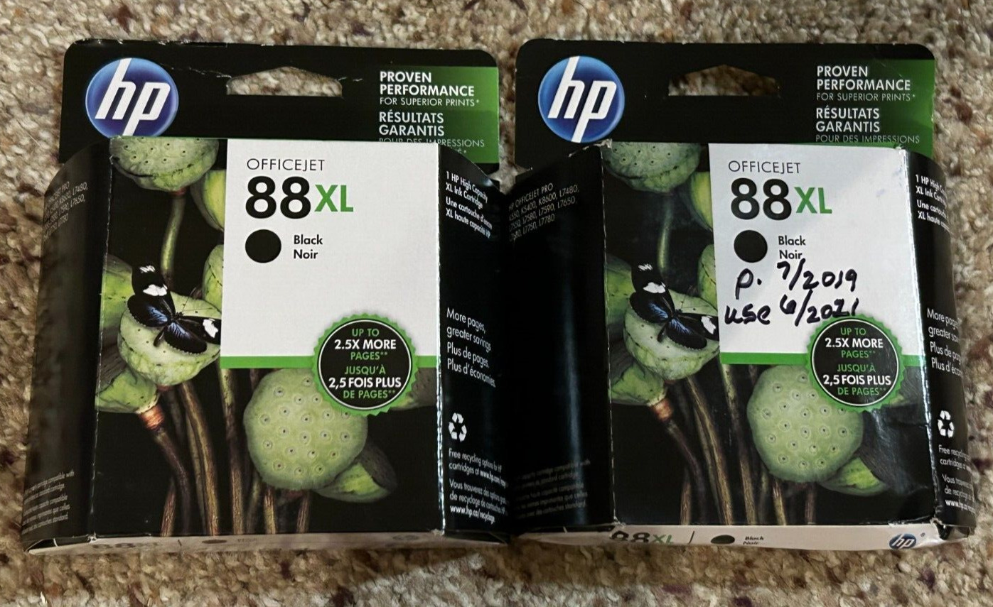 LOT OF 2 NEW SEALED GENUINE HP 88XL Black HIGH YIELD Ink Cartridge C9396AN 2021
