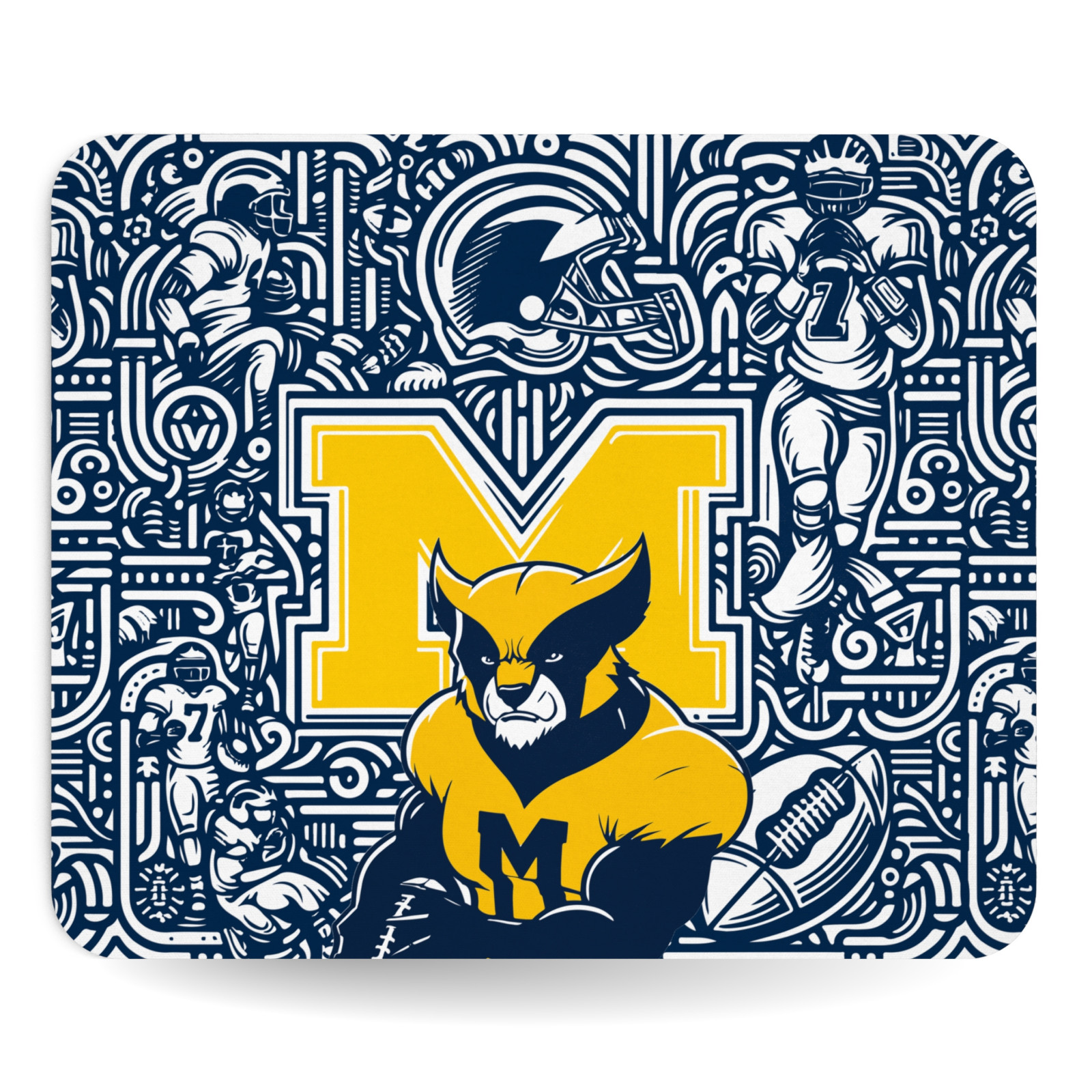 Michigan Wolverines Football Mouse Pad – 9″ x 7.5″, Non‑Slip Rubber Base, Smooth