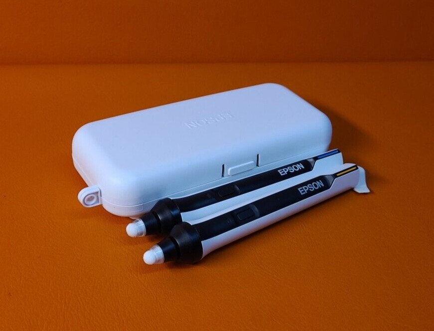 Set of Epson Easy Interactive Pens Orange & Blue ELPPN05 w/ Case for Projectors