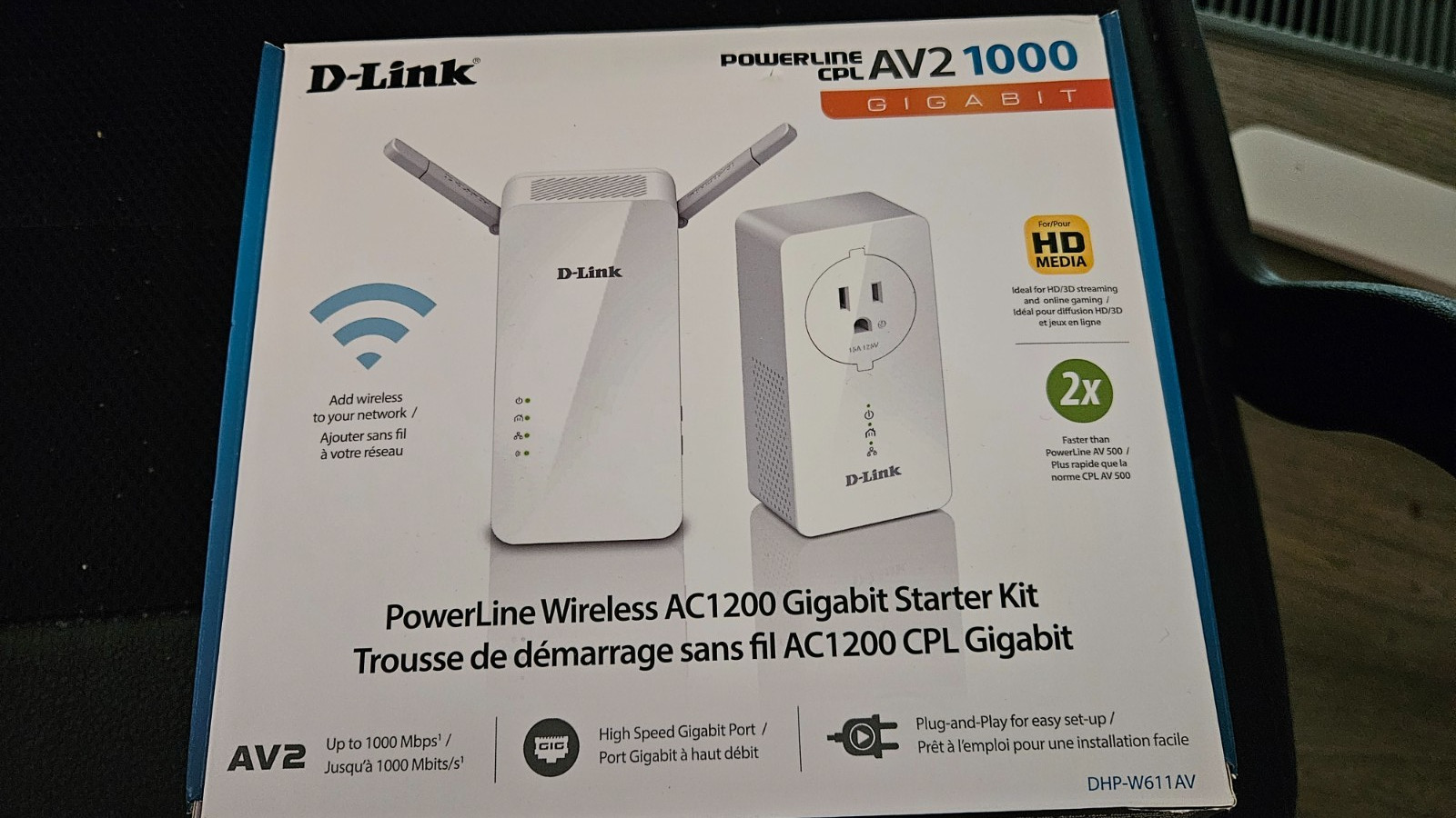 D-Link PowerLine Wireless AC1200 Gigabit Starter Kit DHP-W611AV - complete w/box