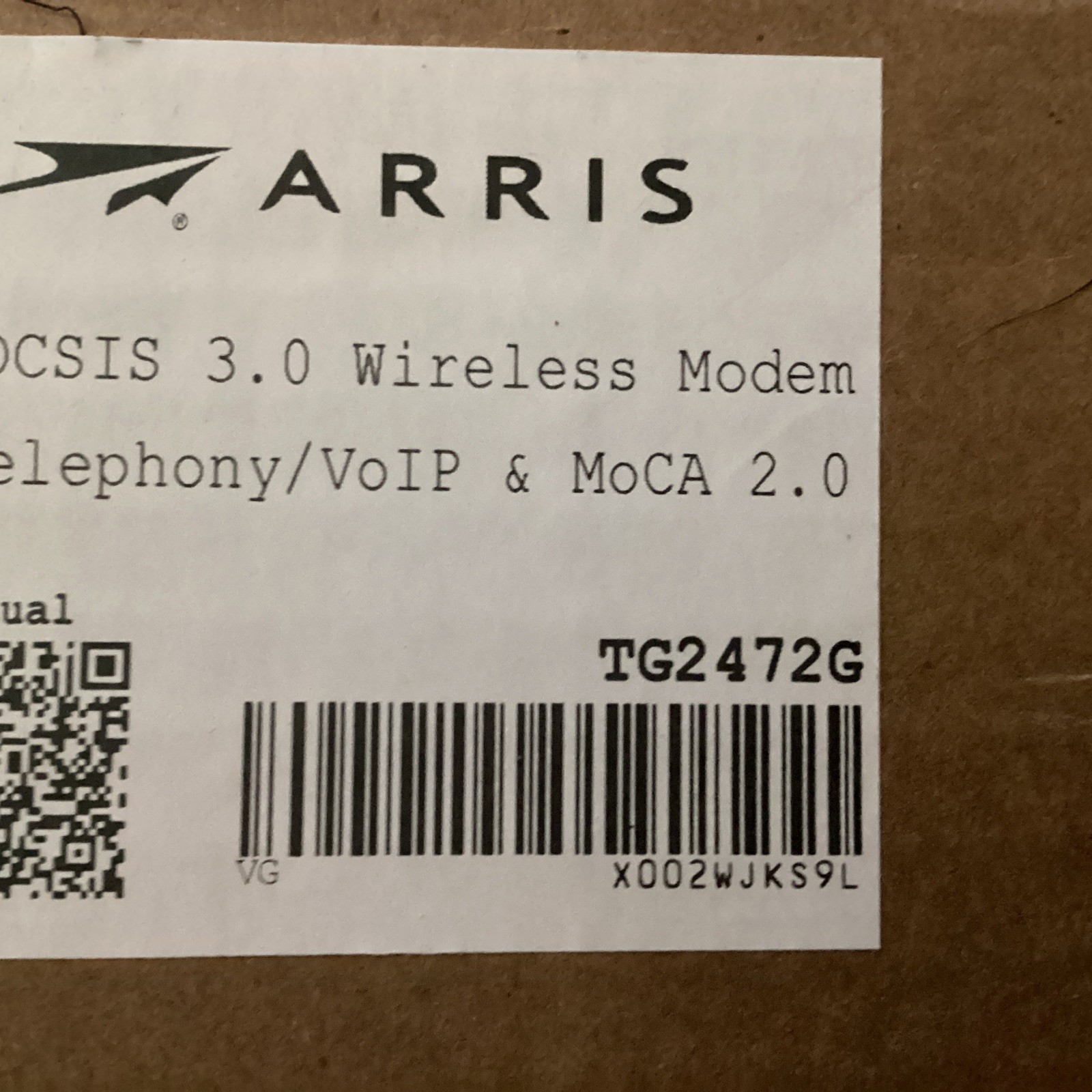 ARRIS TG2472G Black Telephone Modem DOCSIS 3.0 Wireless