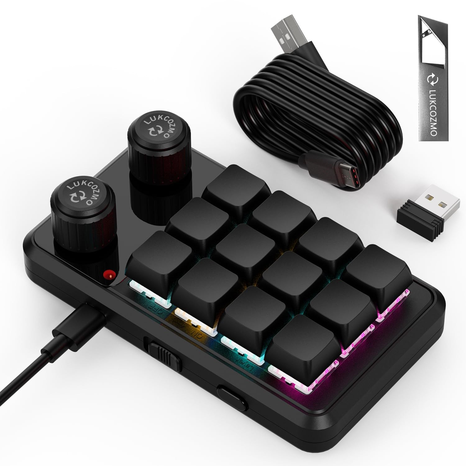 12-Key Macro Pad Programmable Mini Mechanical Gaming Keyboard with Knob Black