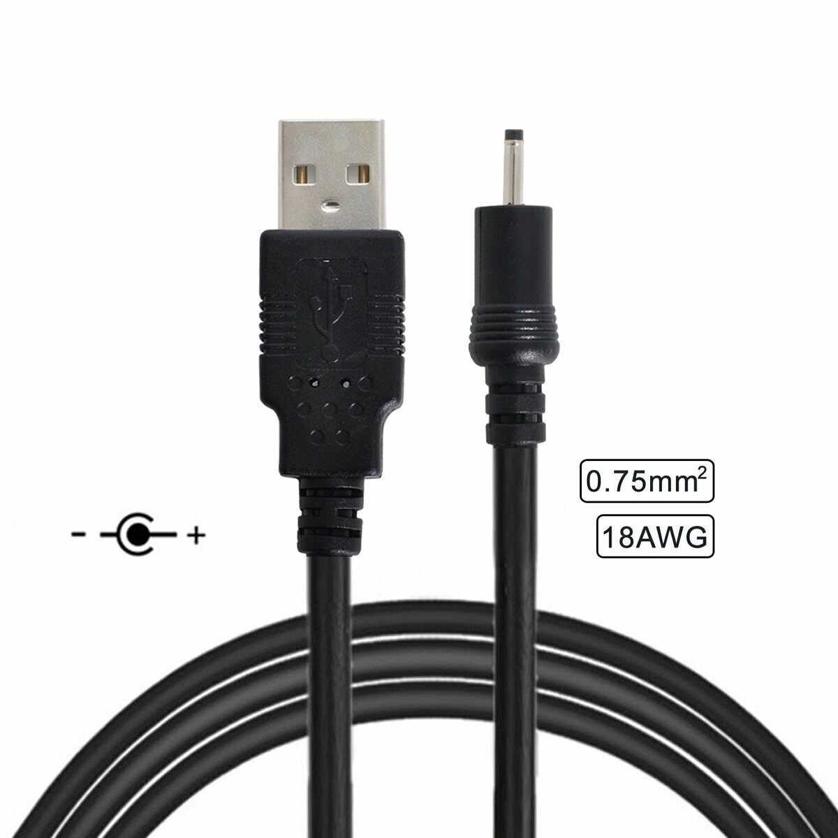 DC 0.7mm 2.35mm 2.50mm Power Plug 5V Cable to 18AWG 0.75mm*2 USB 2.0 A Type Male