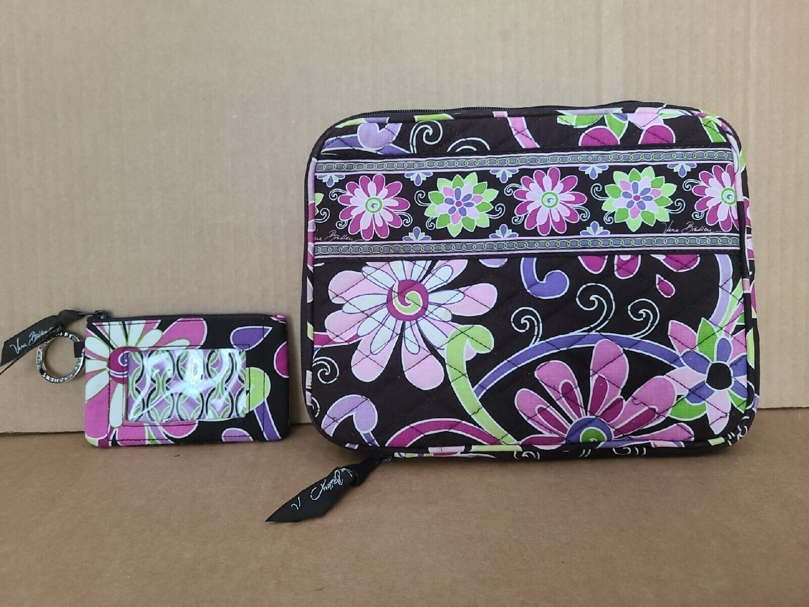 Vera Bradley Purple Punch Tablet/Notebook Holder and Zip ID/Coin Purse Key Ring