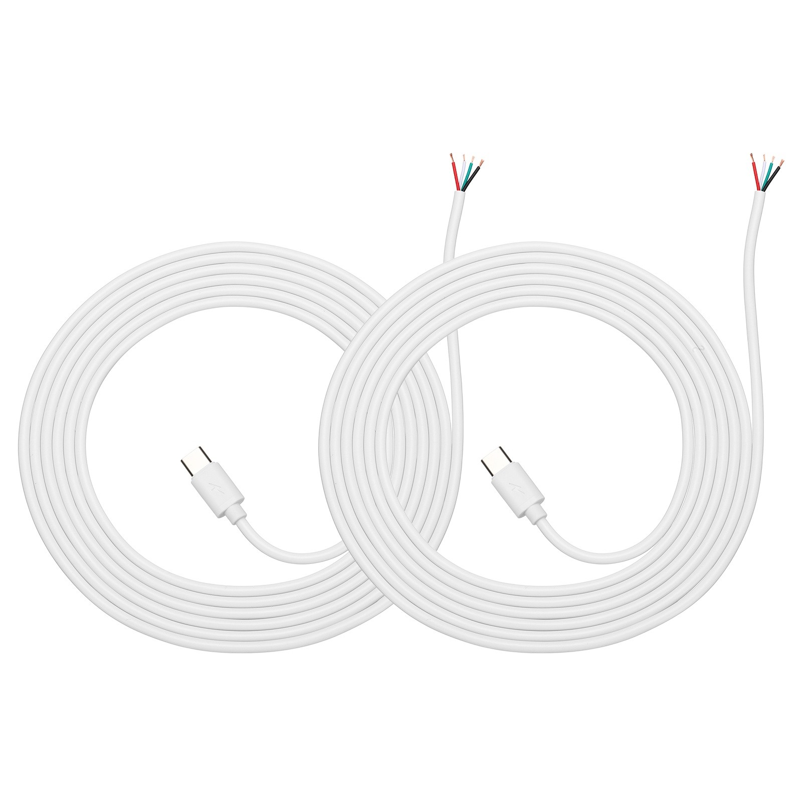 2Pcs 2m/6.56Ft USB C Pigtail Cable, 5V 2.4A Type C to 4 Pin Wires, White