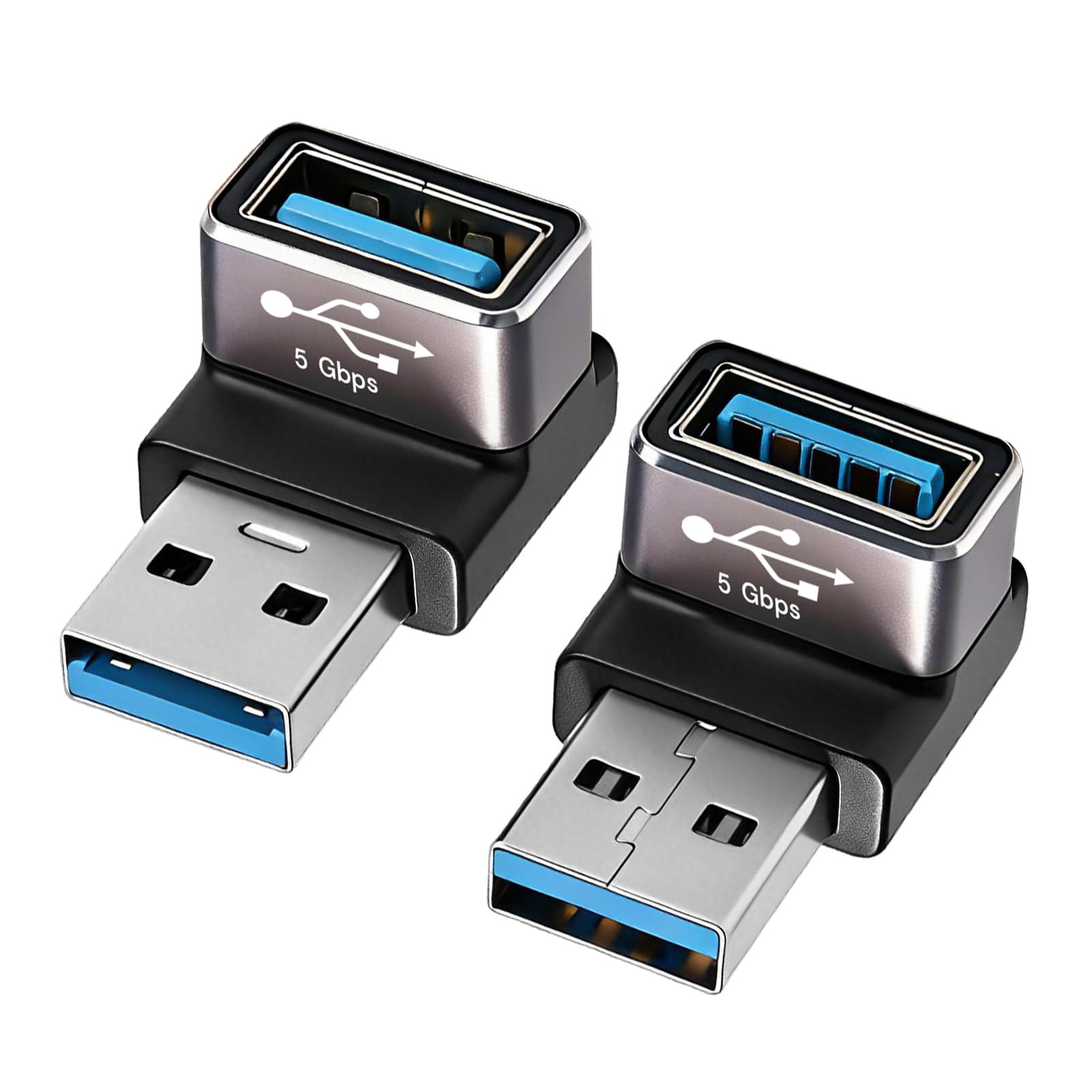 90 Degree USB 3.0 Adapter, 2-Pack Right Angle A Male to Female Black