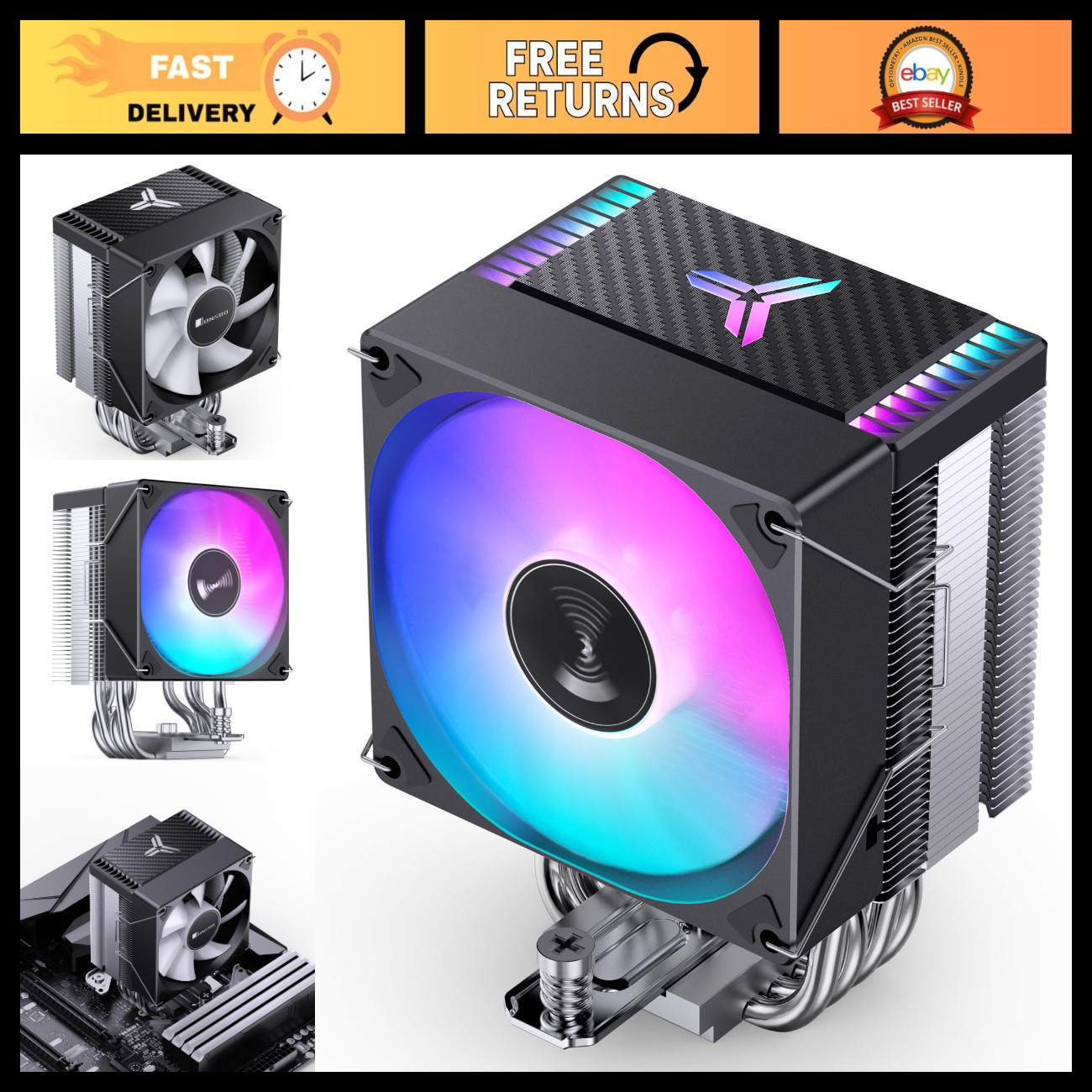 9cm CPU Cooler Air Tower Radiator, 130mm Silent Heatsink, RGB Fan, AMD/Intel Com
