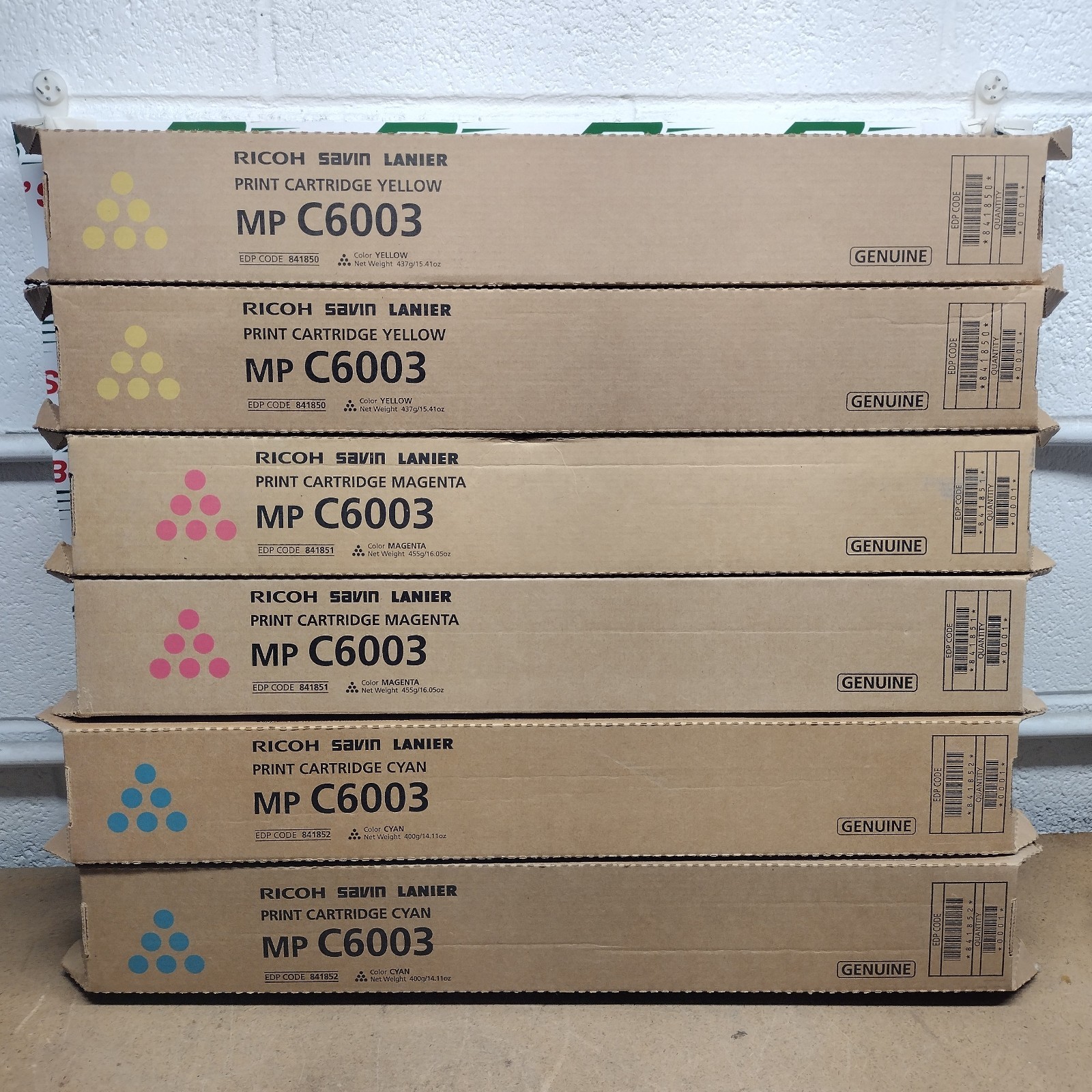 Set of 6- Ricoh MP C6003 Print Cartridges (2) Yellow (2) Mgnta (2) Cyan NEW OEM