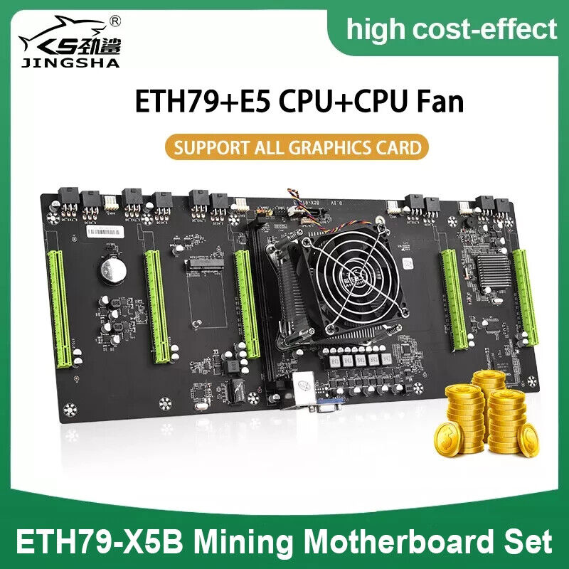 JINGSHA ETH79-X5B Mining Motherboard Set With CPU & Cooler Fan 5 GPU Miner Board