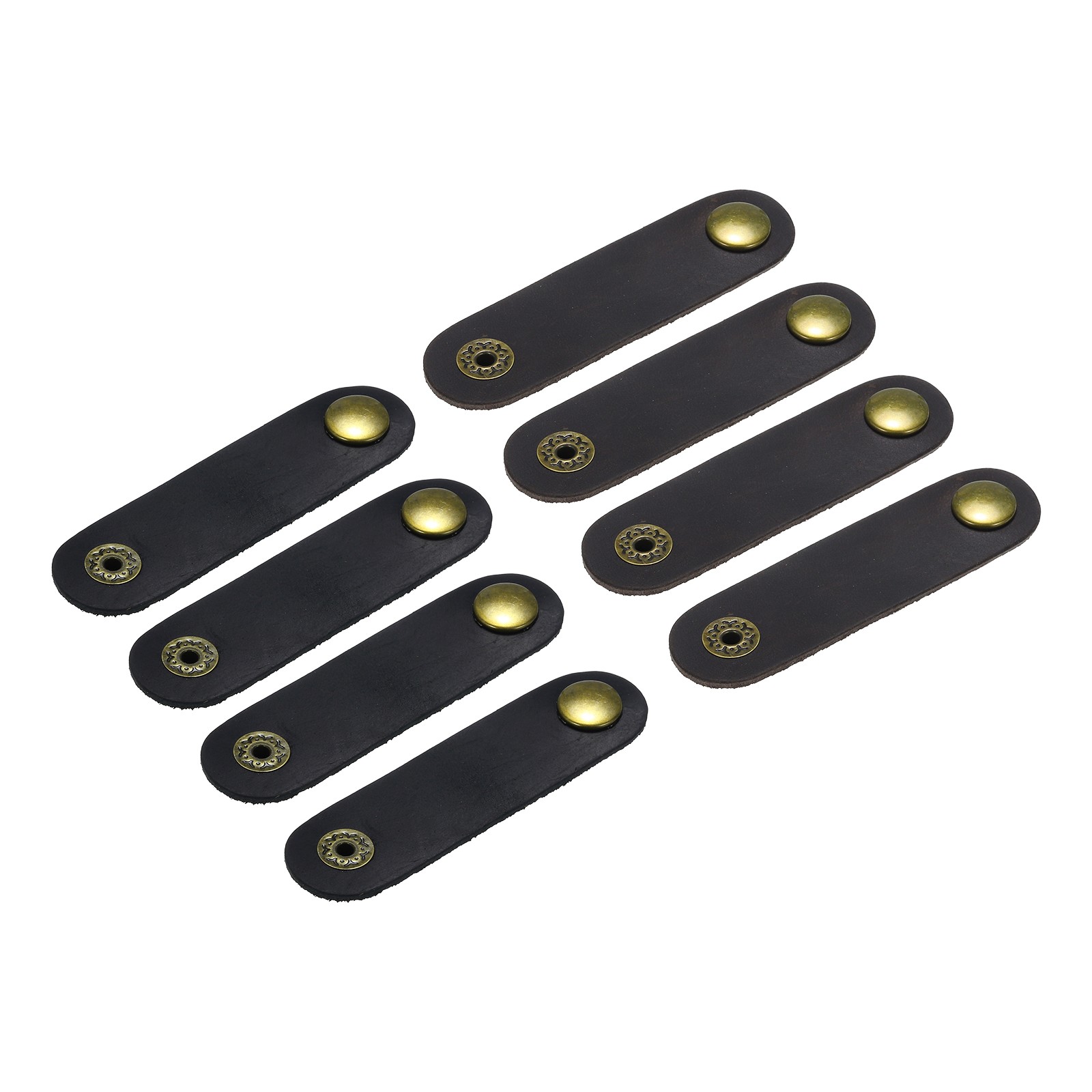 8Pcs Leather Cable Straps Cord Organizer Cable Ties Portable Black/Deep Brown