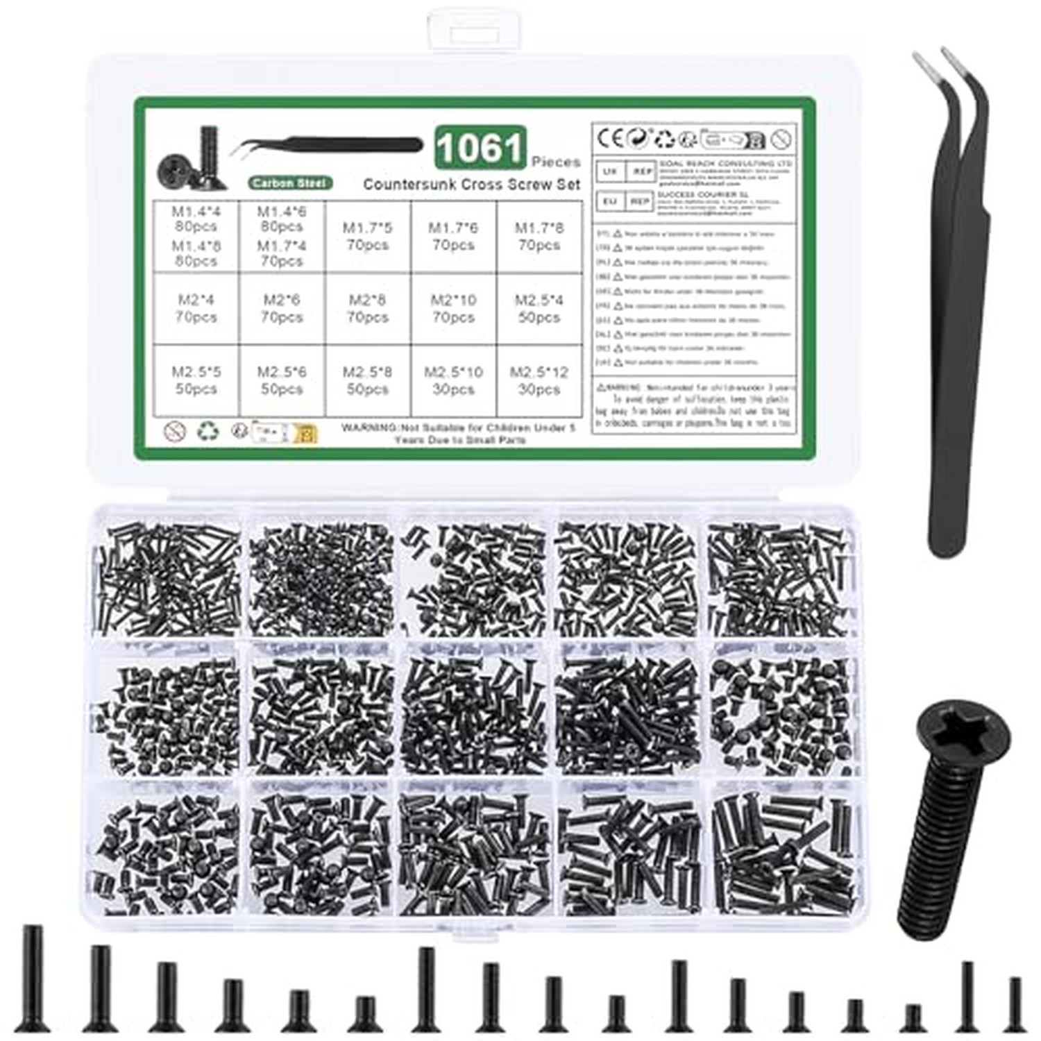 1060 Pcs M1.4 M1.7 M2 M2.5 Micro Laptop Screws Kit，for Electronic SSD