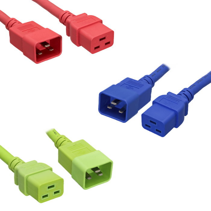 Lot 10pc Color-Coded R/B/G C19/C20 Power Cable Cord 12AWG Server Network Router