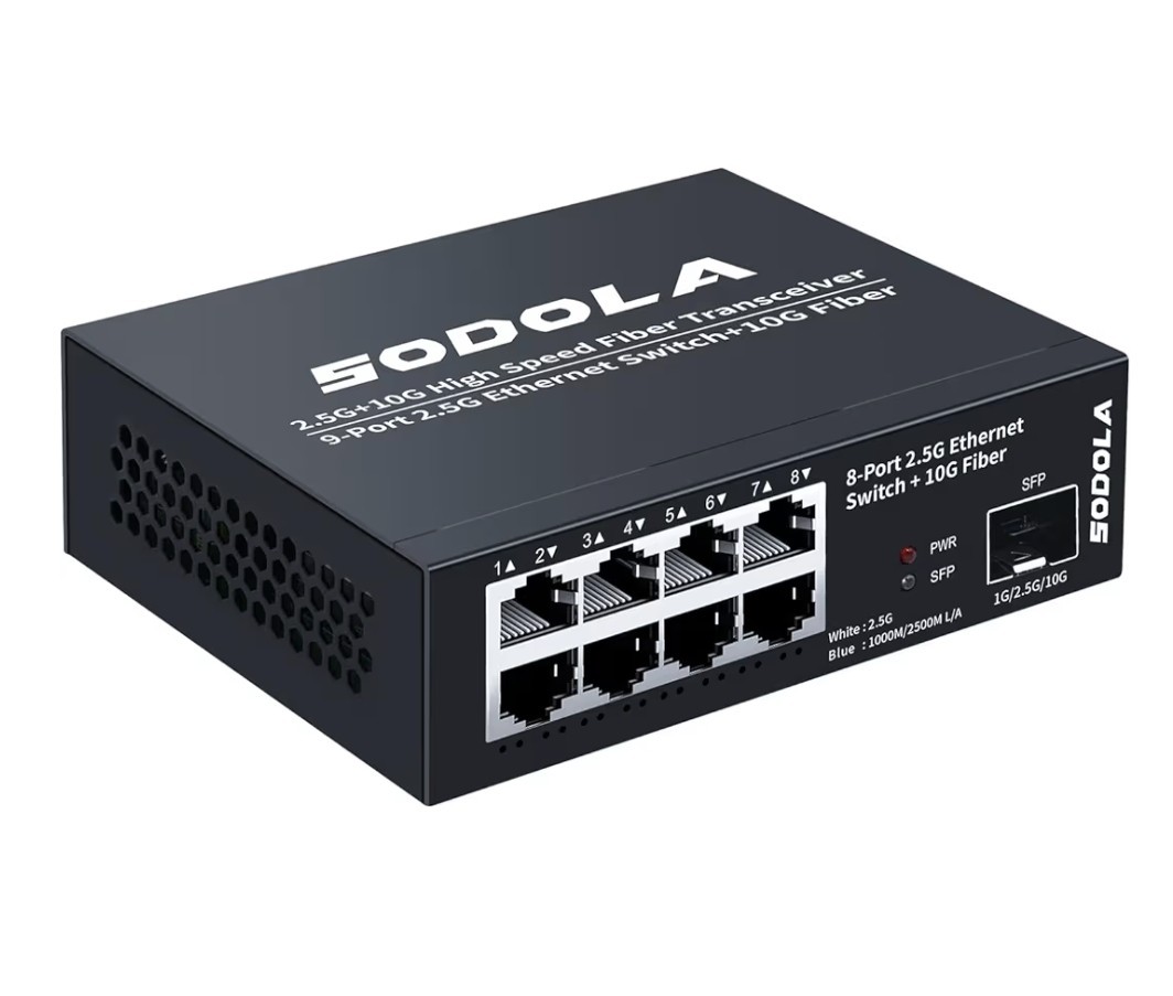 SODOLA 8-Port Unmanaged 2.5G Switch,8 x 2.5GBASE-T Ports,1X10G SFP+,100Gbps 