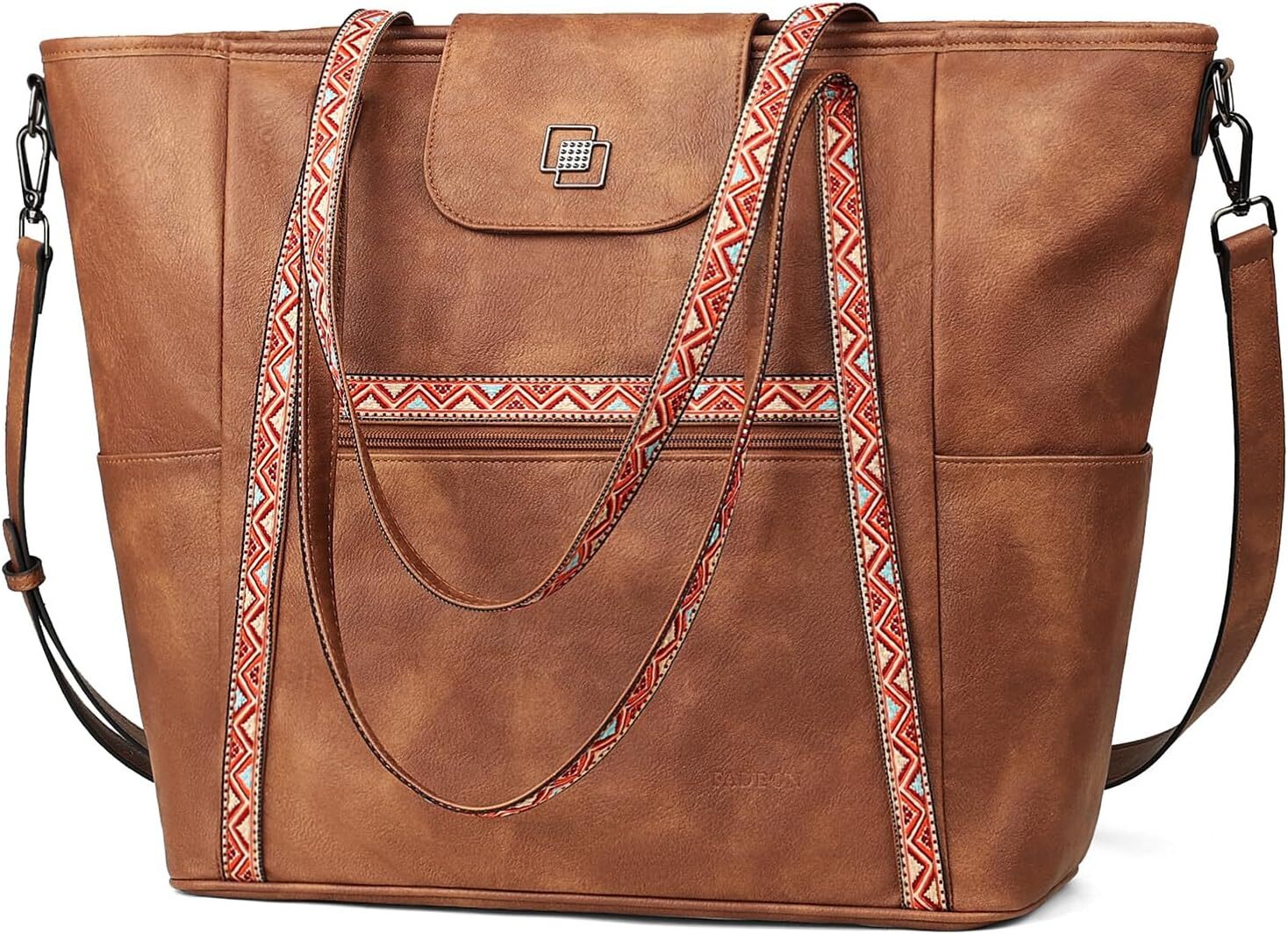 FADEON Large Laptop Tote Bag for Women Designer Leather Large, Brown 