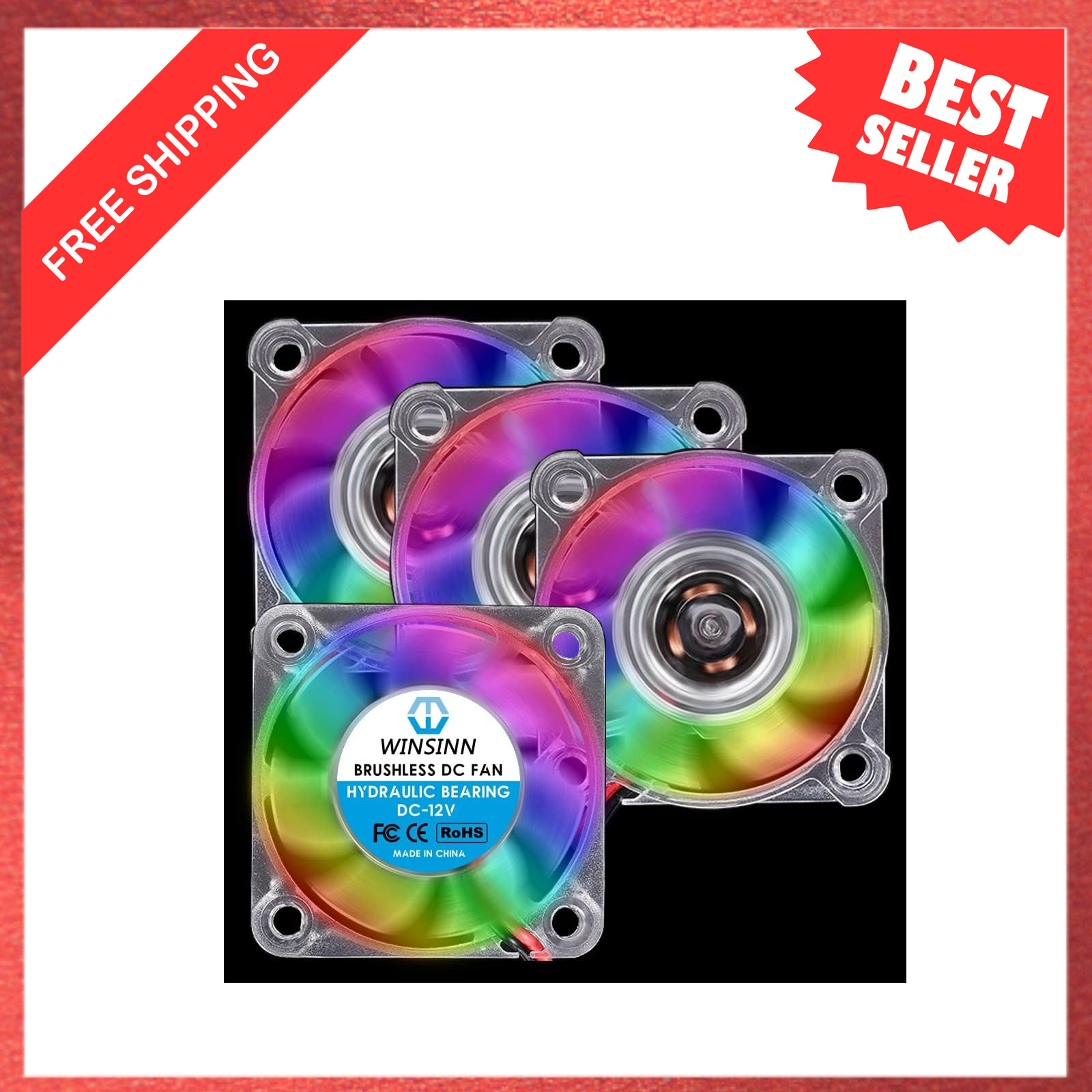 40mm RGB Fan 12V Micro Cooling Fan LED Colorful 4010 Hydraulic Bearings Pack of