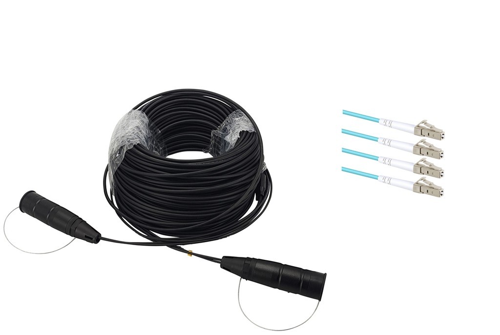 Armored Fiber Optic Cable LC to LC 4 Strands OM3 Multimode with Protective Cap