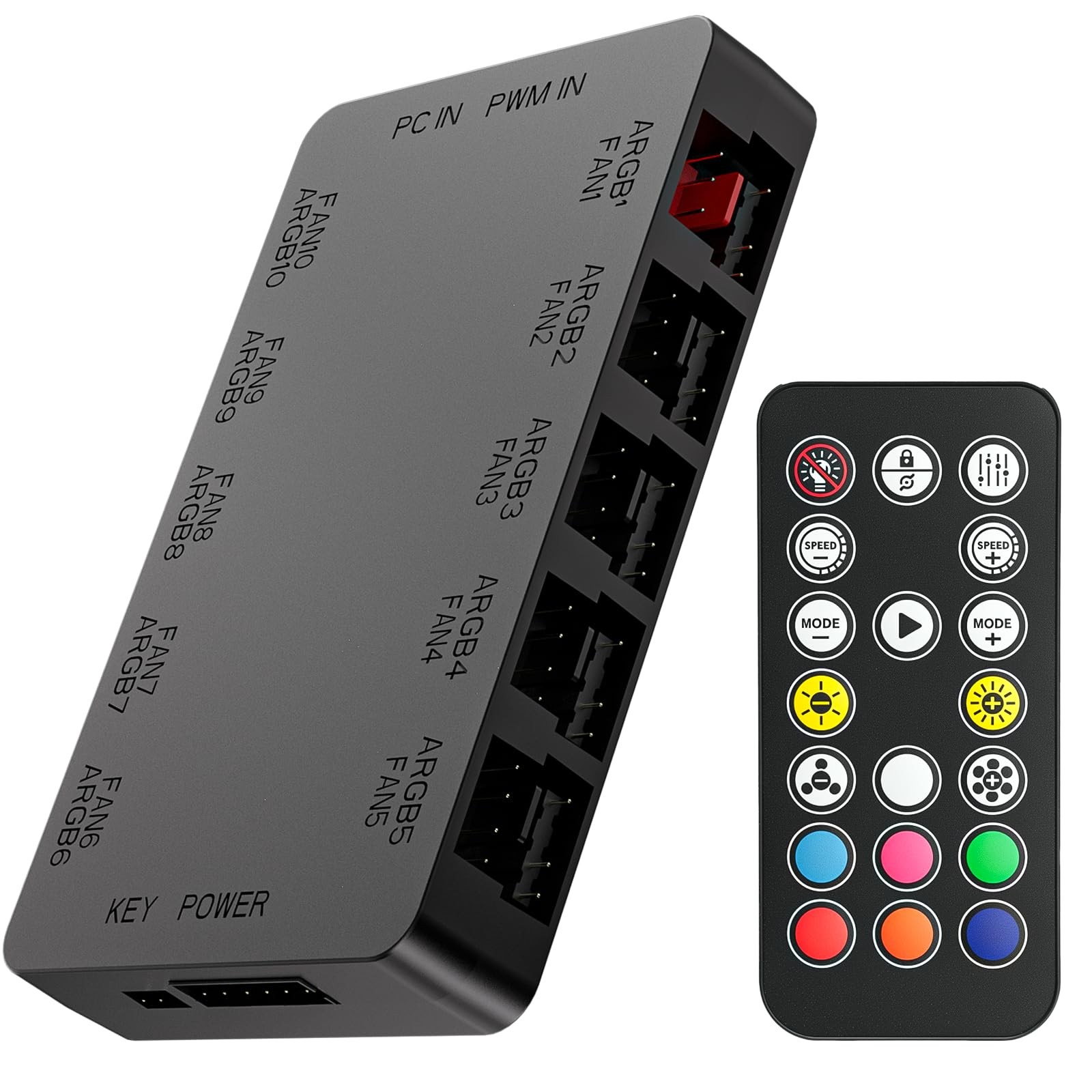10-Port ARGB & PWM Fan Hub Controller - Magnetic Mount 5V/3PIN RGB PC Fan Hub