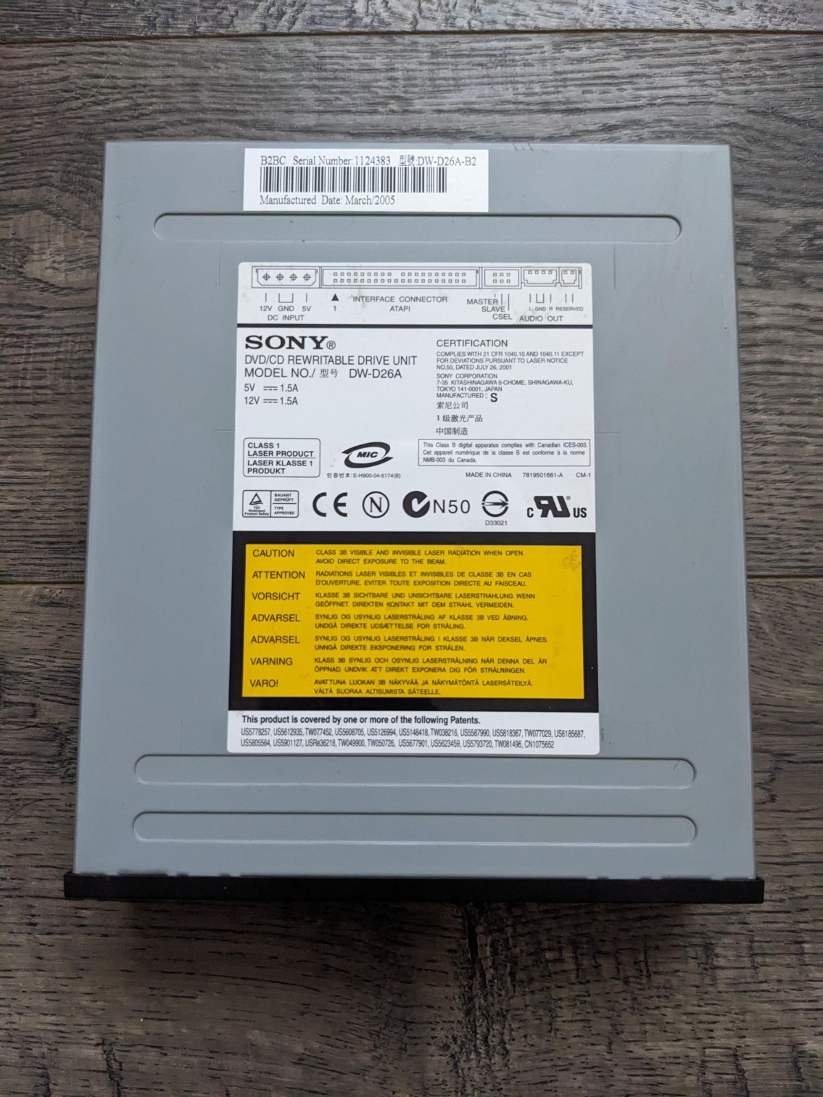 SONY Disc Drive CD-R DW-D26A DVD/CD Rewritable Drive Unit-16x Dual Layer