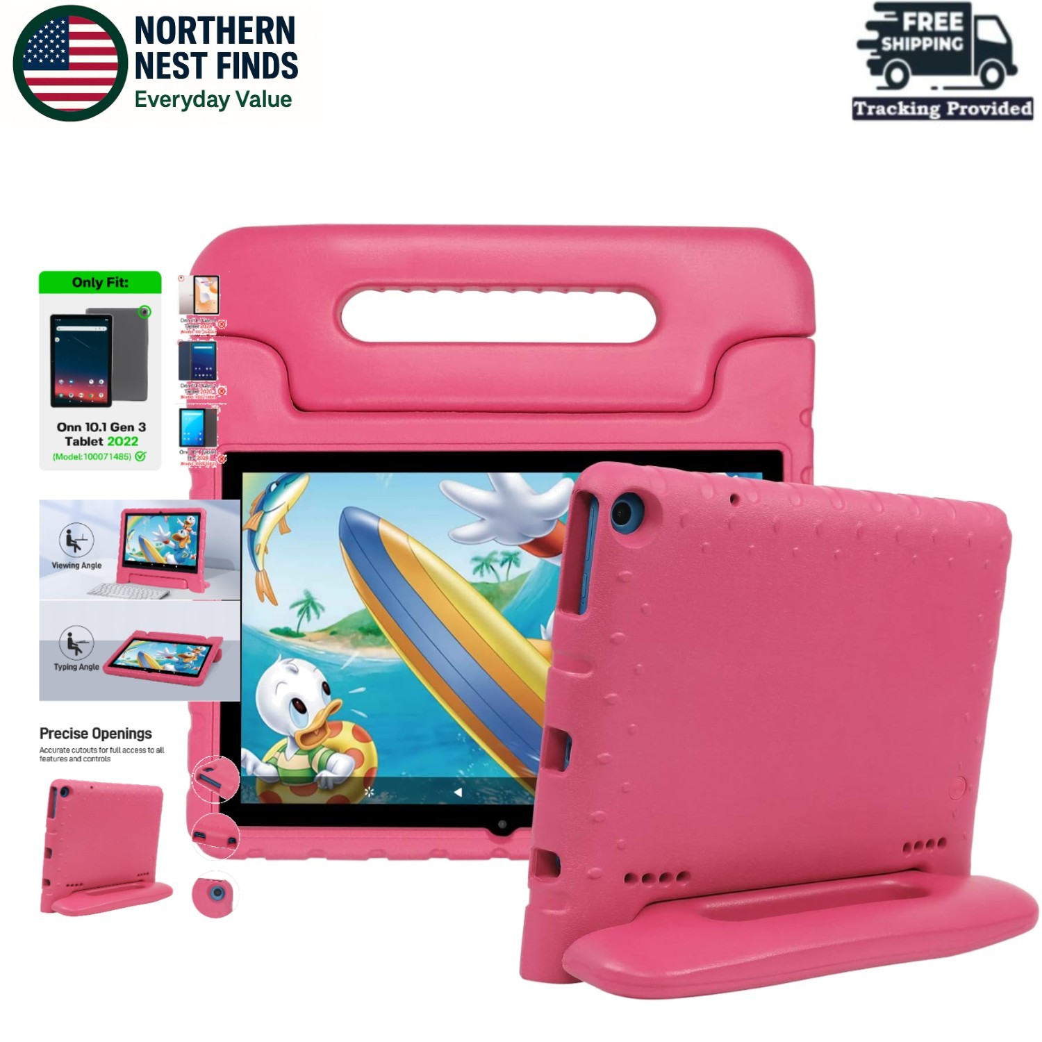 Protective EVA Foam Case for Onn 10.1 Tablet Gen 3 - For Kids & Adults, Hot Pink