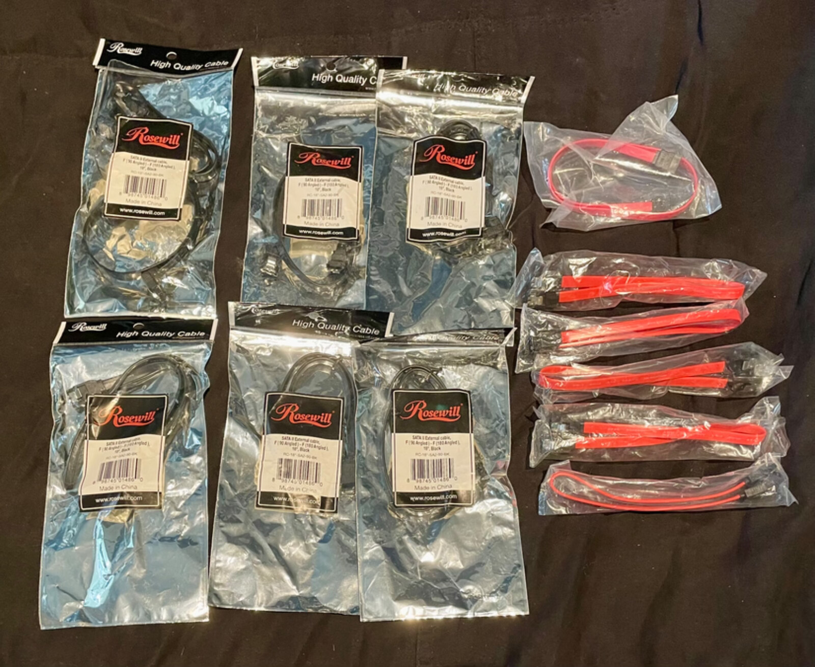 11x SATA 2/II Angled Cable Drive Cables Lot Rosewill (10x Sealed)