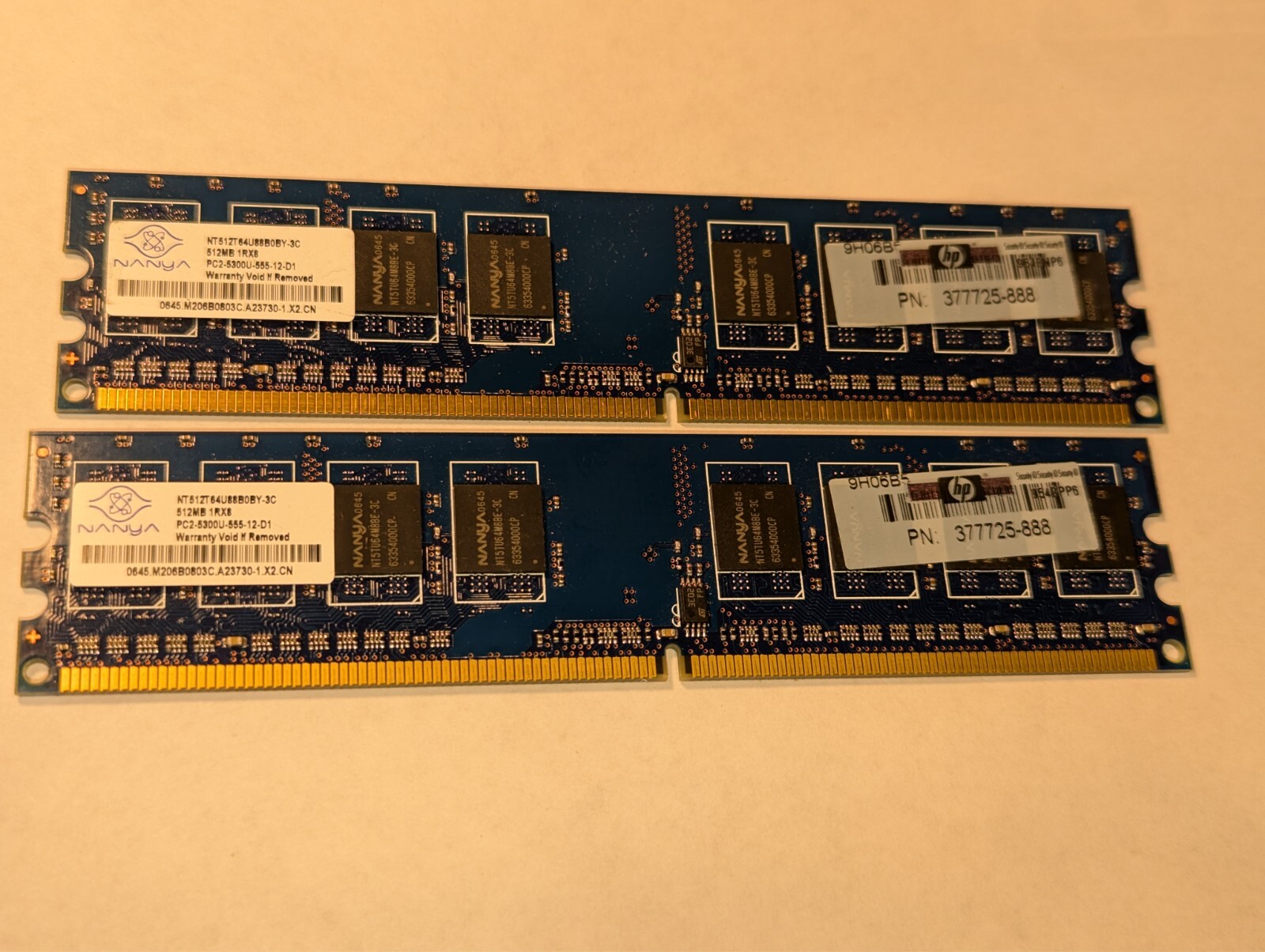 NANYA NT512T64U88B0BY-3C RAM Memory Cards 512MB - Lot of 2