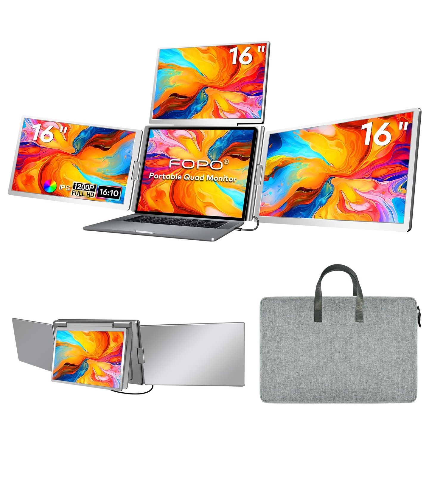 FOPO 16 Laptop Screen Extender Monitor Portable, Quad Monitor, Just 1