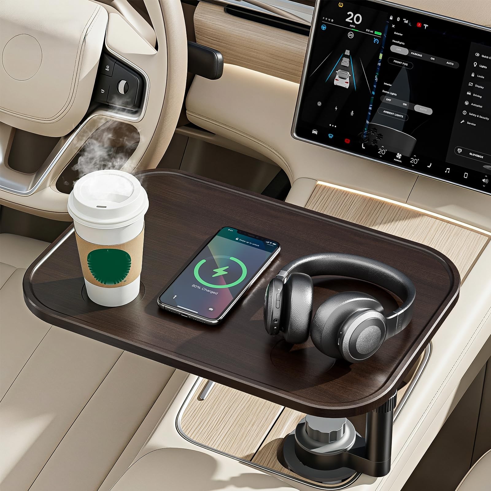 Car Desk For Laptop Table Tray W/ 360 Rotating Cup Holder Height Adjustable 1PC