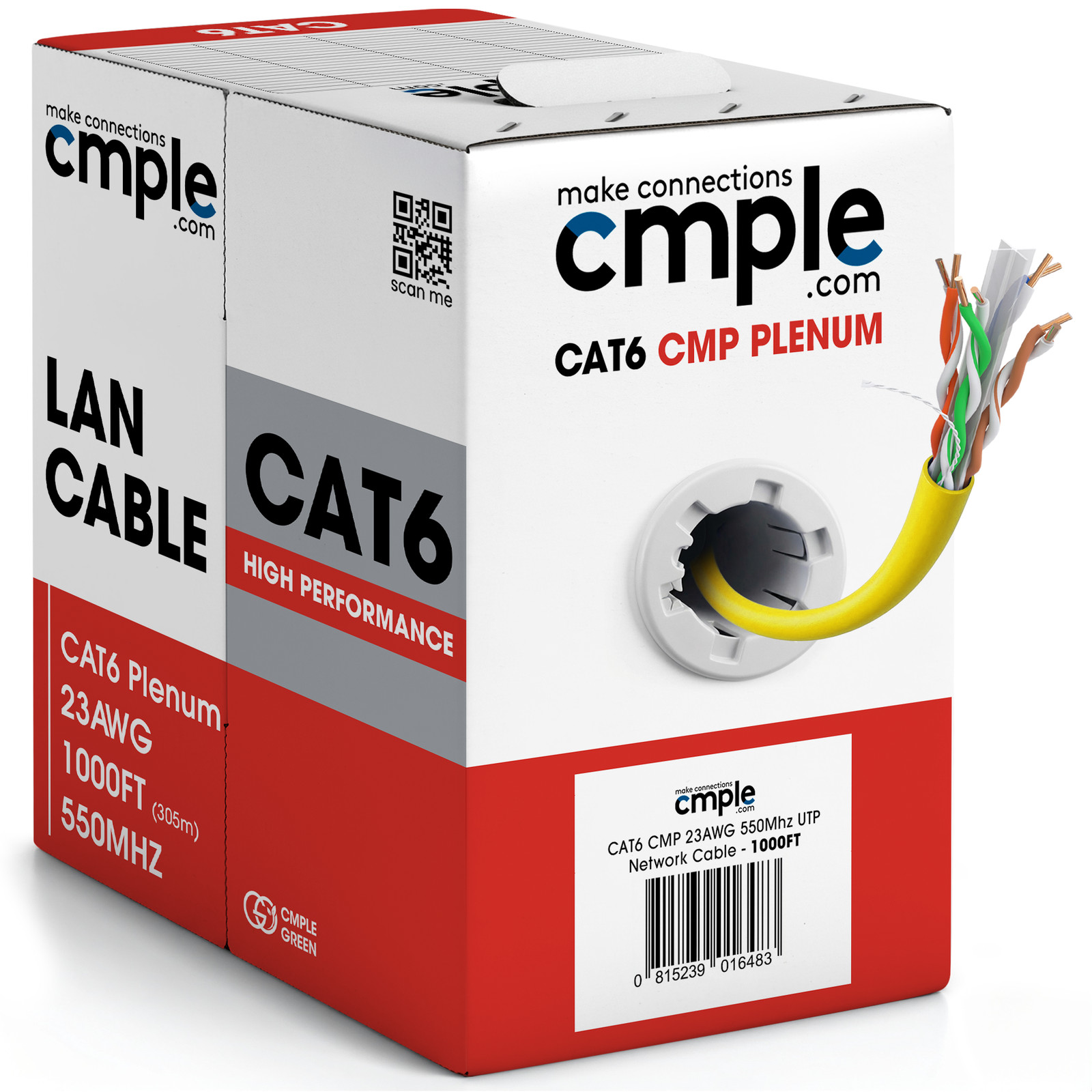Cat6 Plenum Cable 1000ft CMP 23AWG Solid UTP 550MHz Bulk Ethernet Pull Box