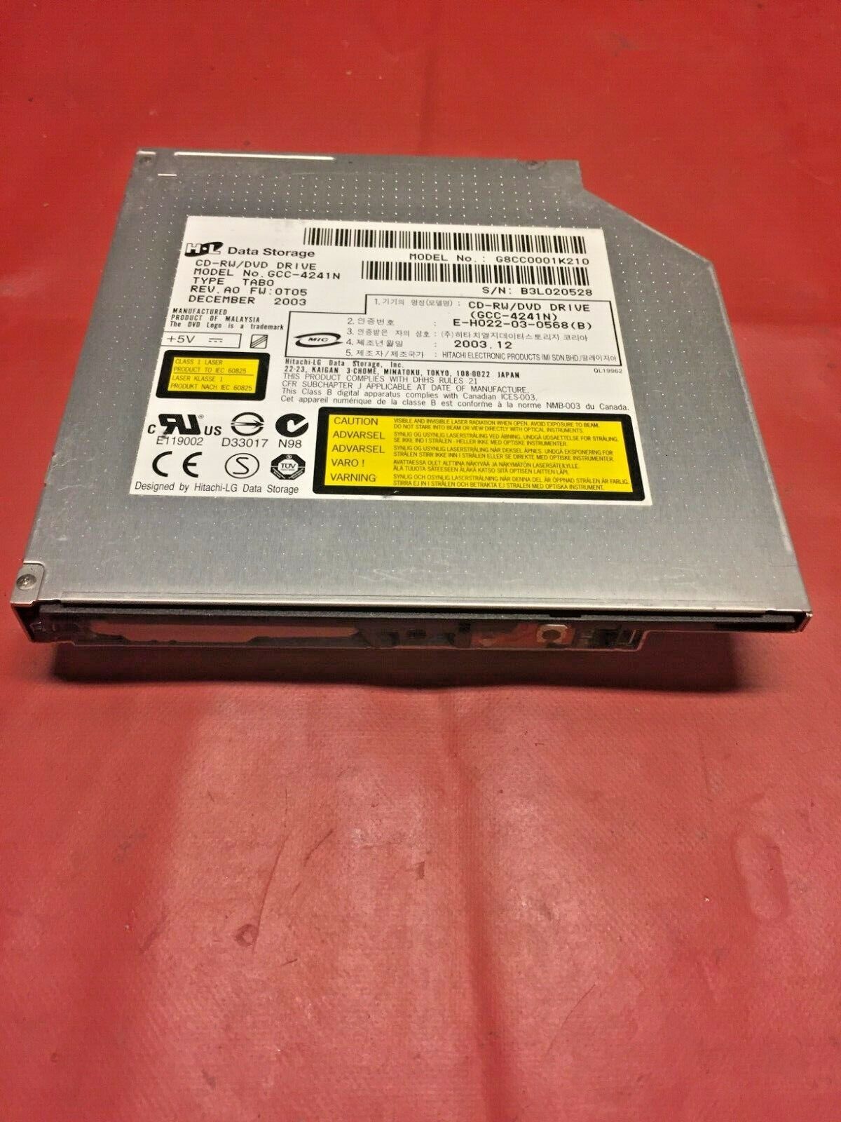 HLDS DVD/CD RW Drive GCC-4241N Tested and Works No Faceplate