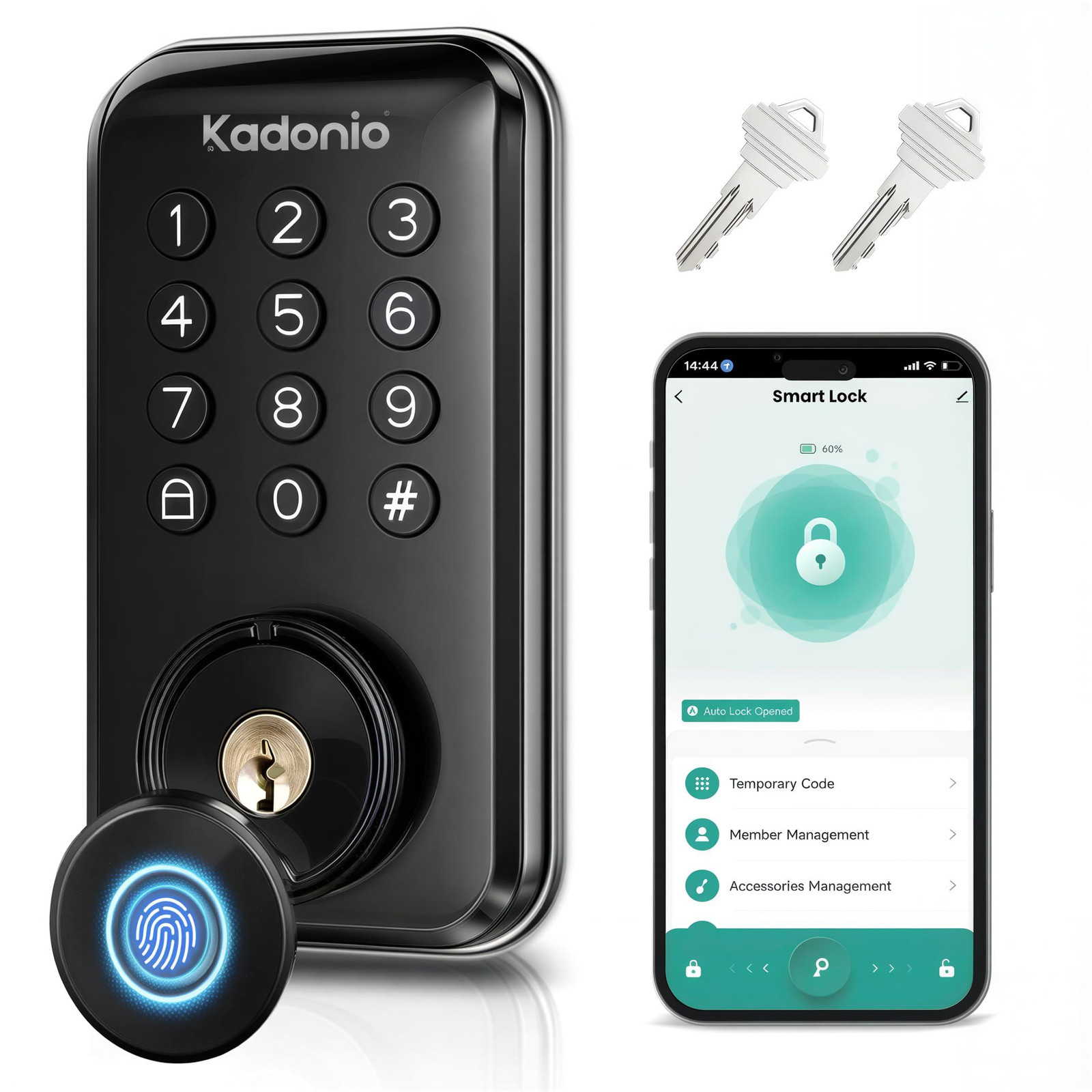 Keyless Entry Smart Lock, Fingerprint Deadbolt with App Control, Matte Black