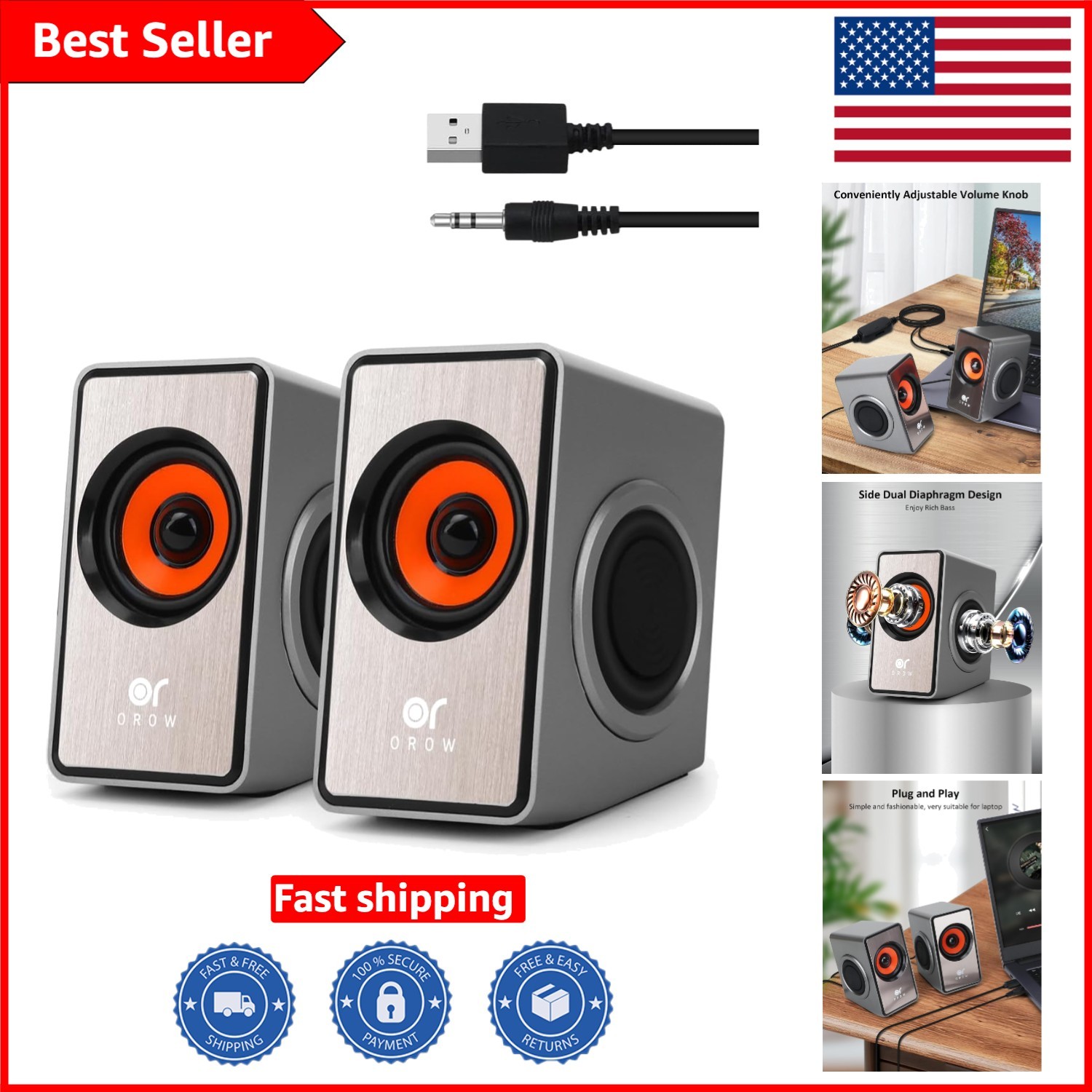 OR O R O W OROW Computer Speakers,12W Mini Desktop Speaker with Volume Control,