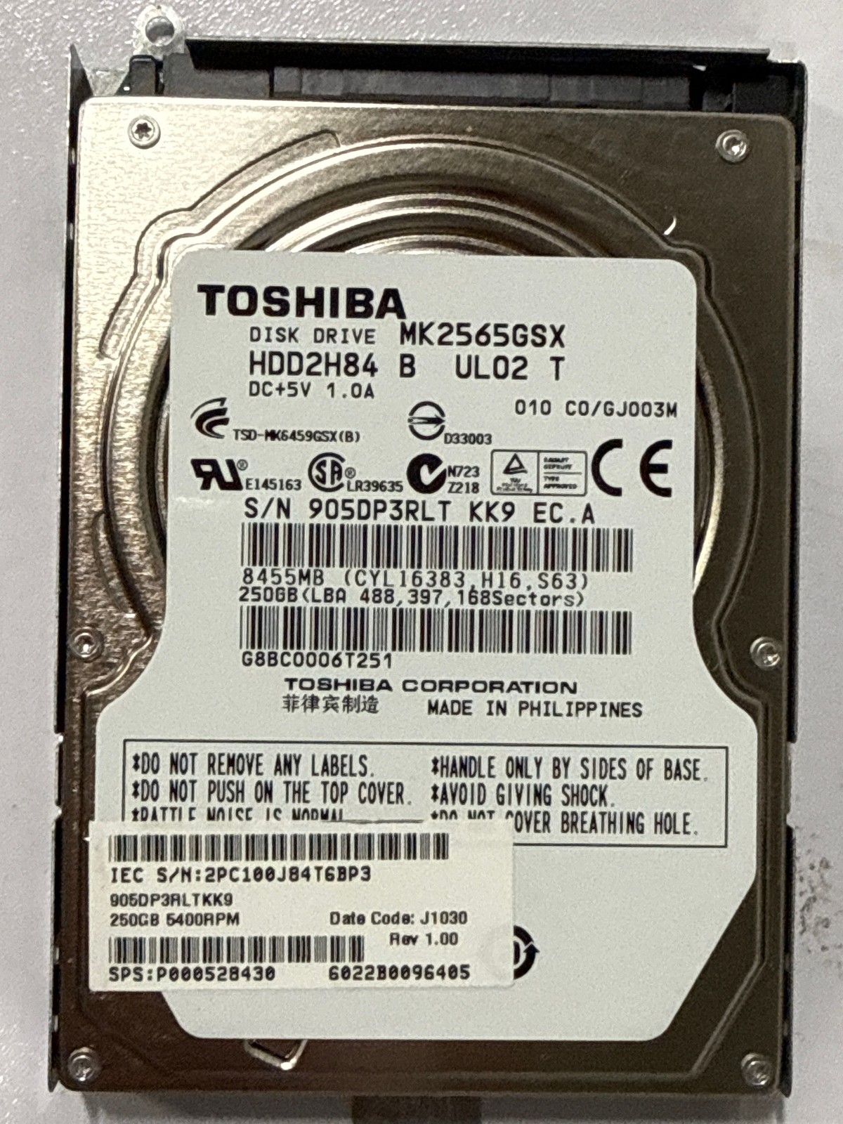 Toshiba MK2565GSX 250GB SATA Grade B