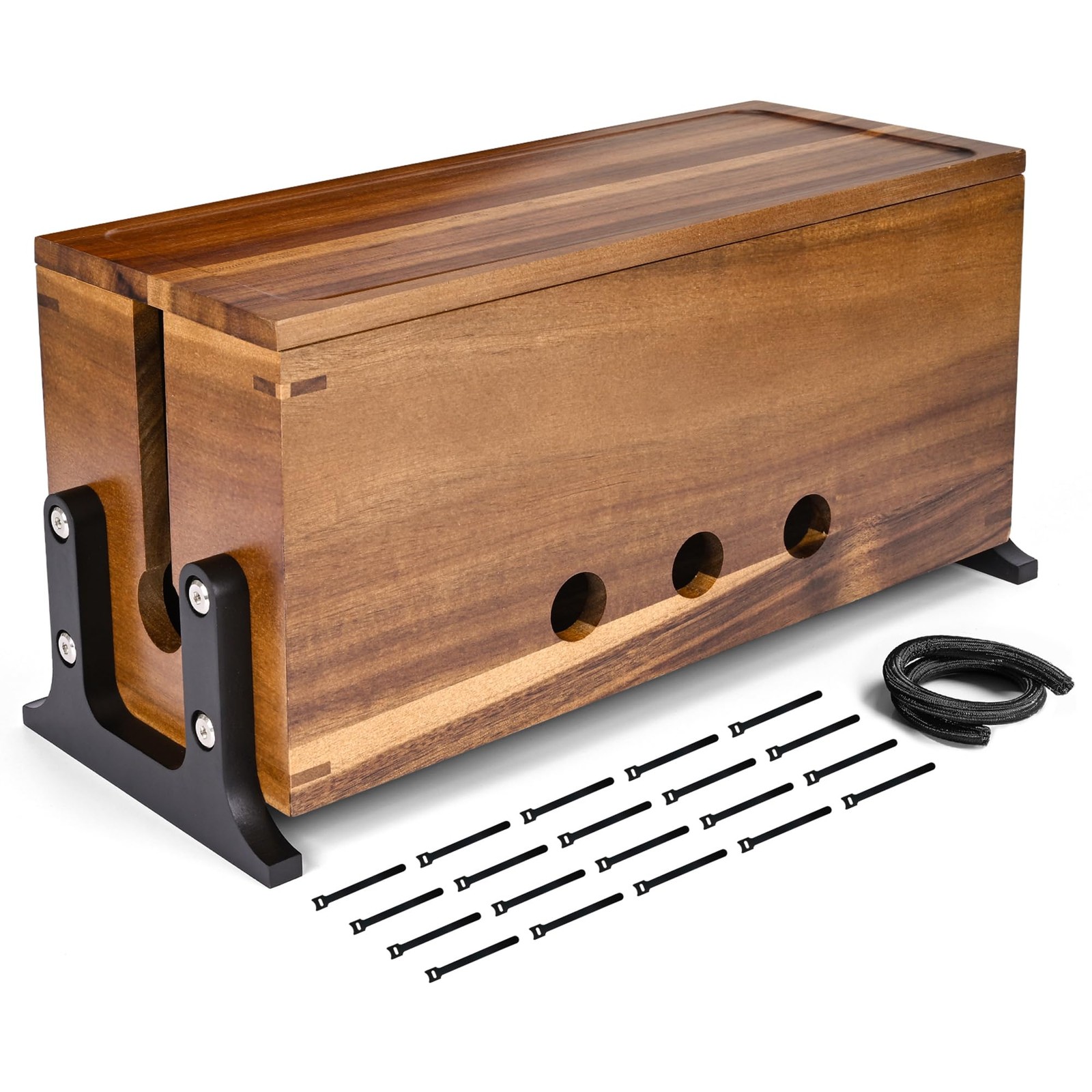 New Extra Large Acacia Wood Cable Management Box, Pet Child Safe Cord Hider Home