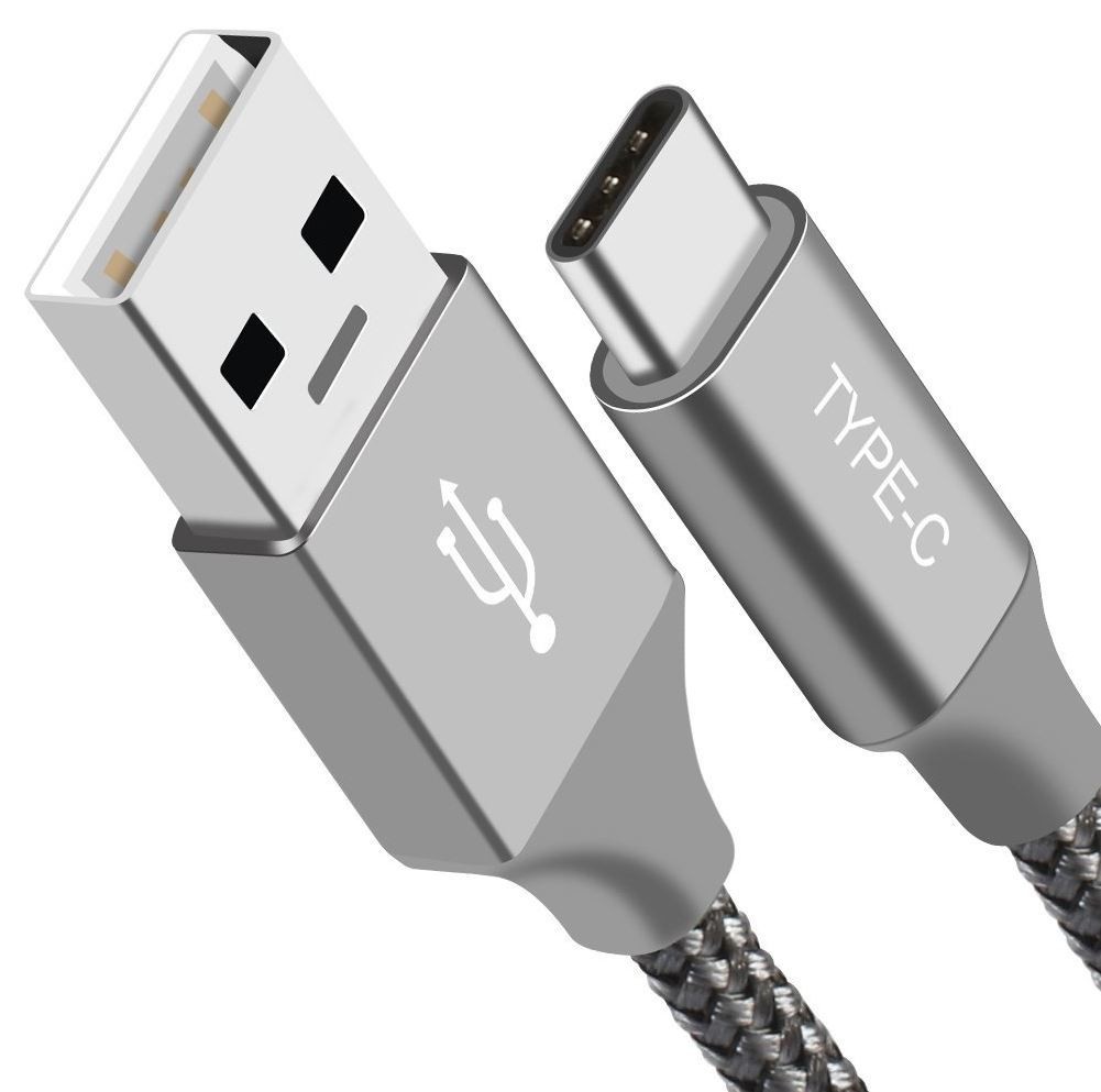 Astrotek 1m USB-C Type-C Data Sync Charger Cable Silver Strong Braided Heavy