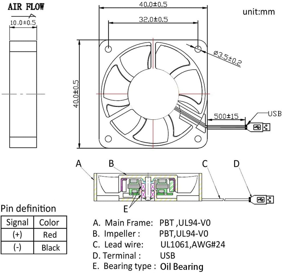 4 Pack USB Brushless Cooling Fan 40mm High Performance DC 5V Speed 4200 RPM f...
