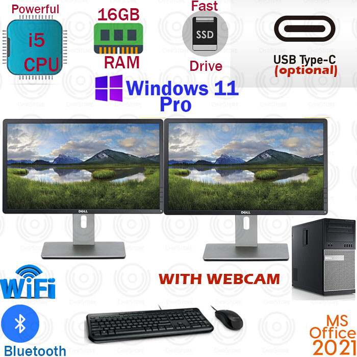 Windows 11 Custom Dell PC CORE i5 1TB SSD 16GB RAM | USB-C Dual Monitor Desktop