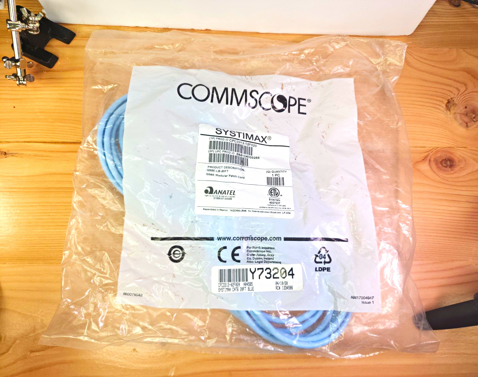New CommScope SYSTIMAX GS8E-LB-20FT Cat 6 RJ-45 Patch Cord Round Blue (2 Pack)